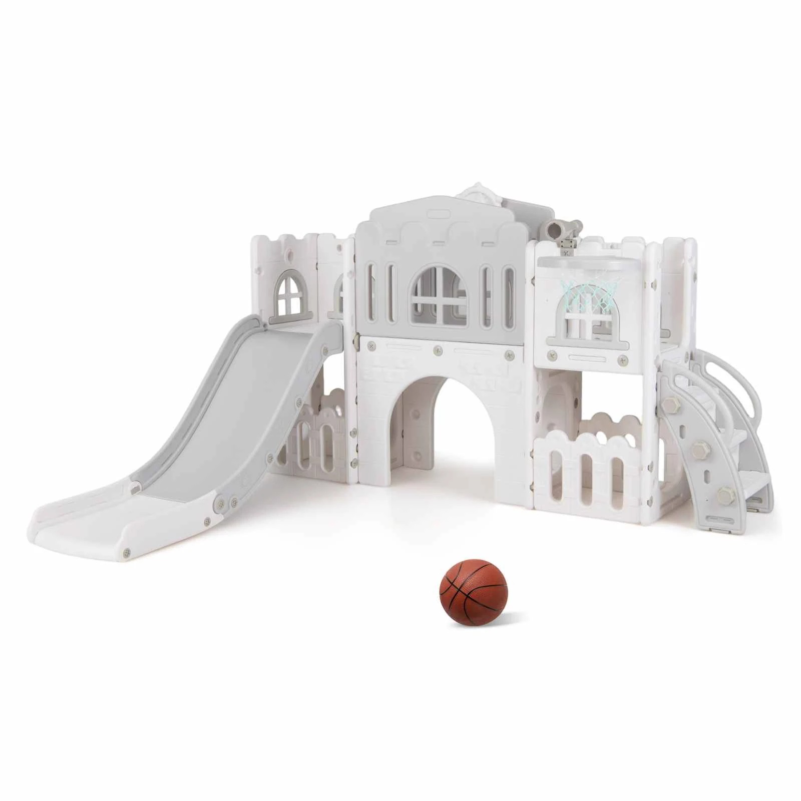 1 Costway Kids Slide Set Basketball Hoop Climber Playset Activity Center - Grey, 1 of 1