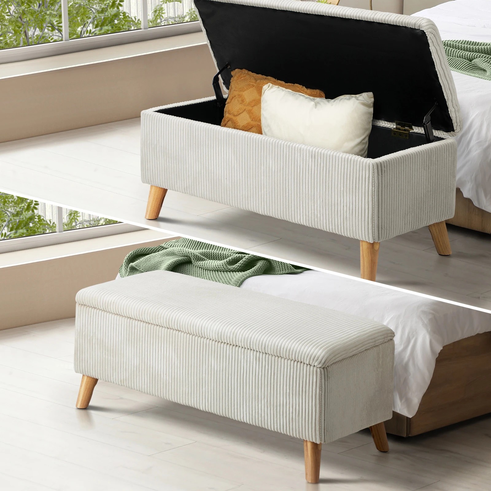 2 Oikiture Storage Ottoman Blanket Box Chest Toy Foot Stool Velvet
 - Beige, 2 of 10