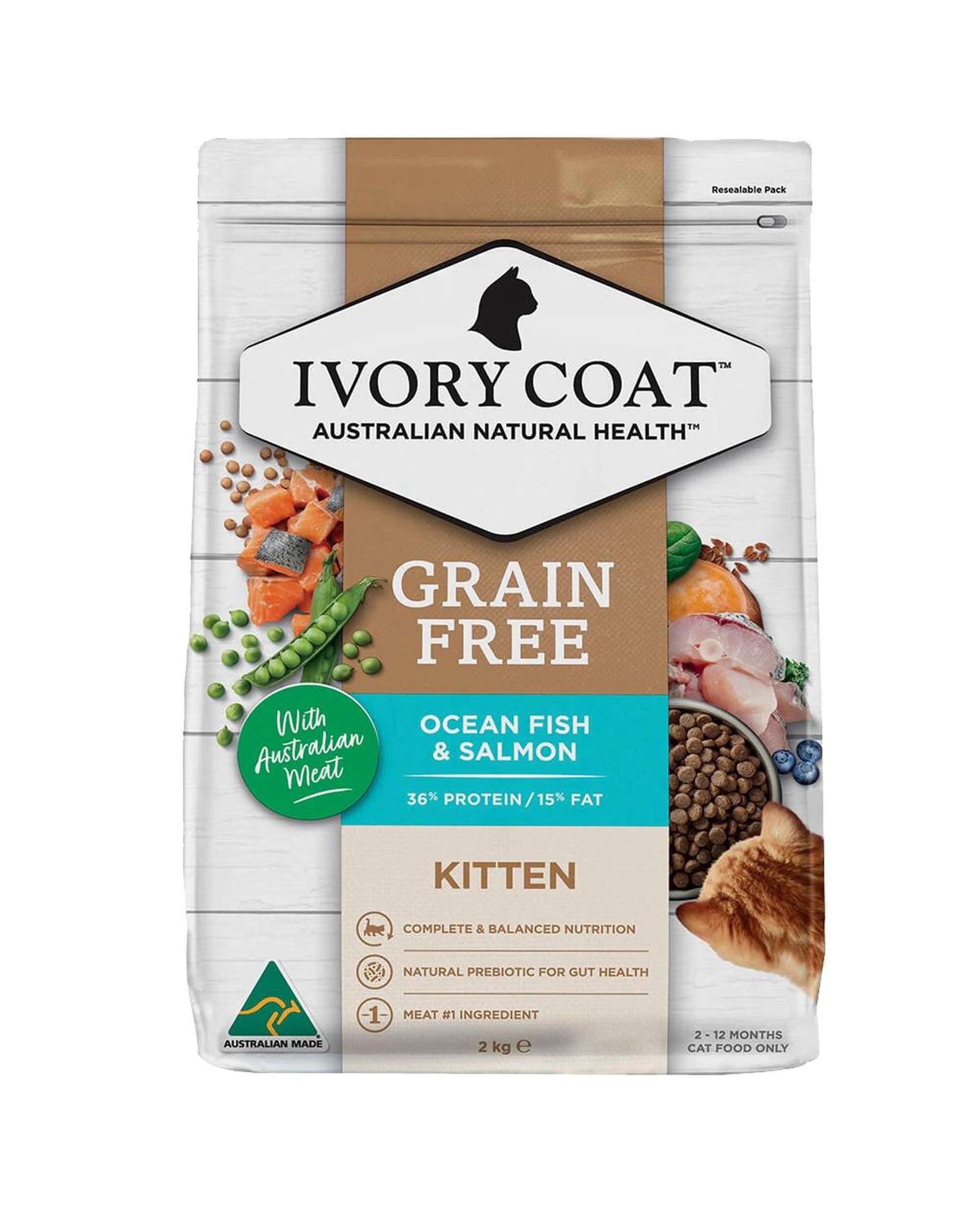 1 Ivory Coat Kitten Grain Free Dry Cat Food Ocean Fish & Salmon 2kg, 1 of 1