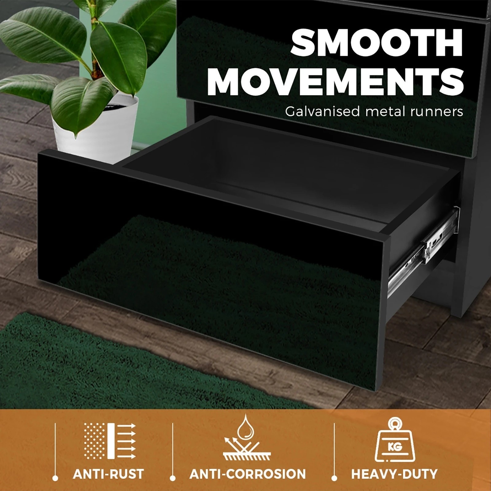 7 Oikiture Bedside Table Rgb Led 3 Drawers Nightstand Cabinet
 - Black, 7 of 9