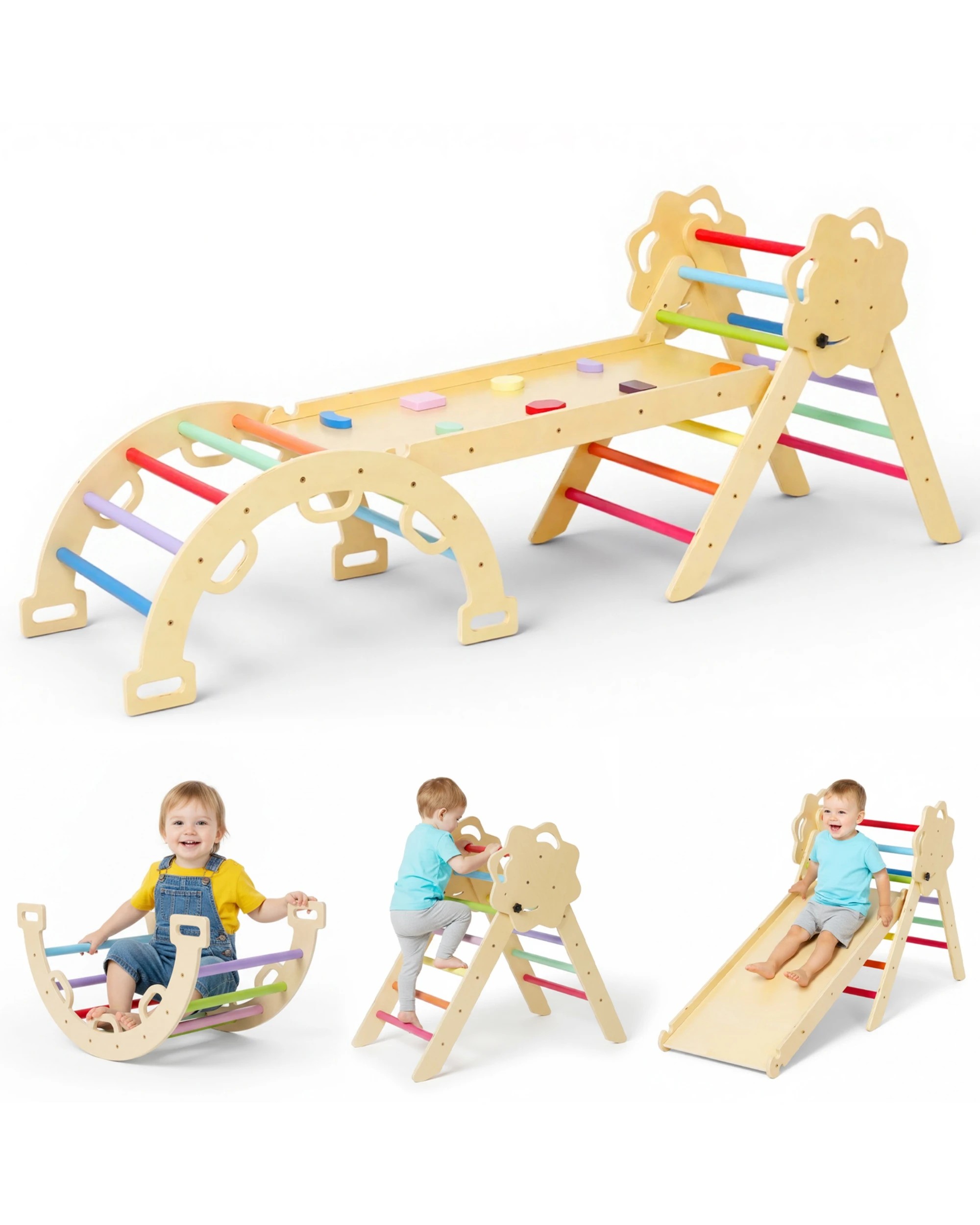 1 Advwin 8-in-1 Baby Climbing Frame Set Wooden Toddler Climbing Toys Kids Playground Climber Playset Jungle Gyms, 1 of 8