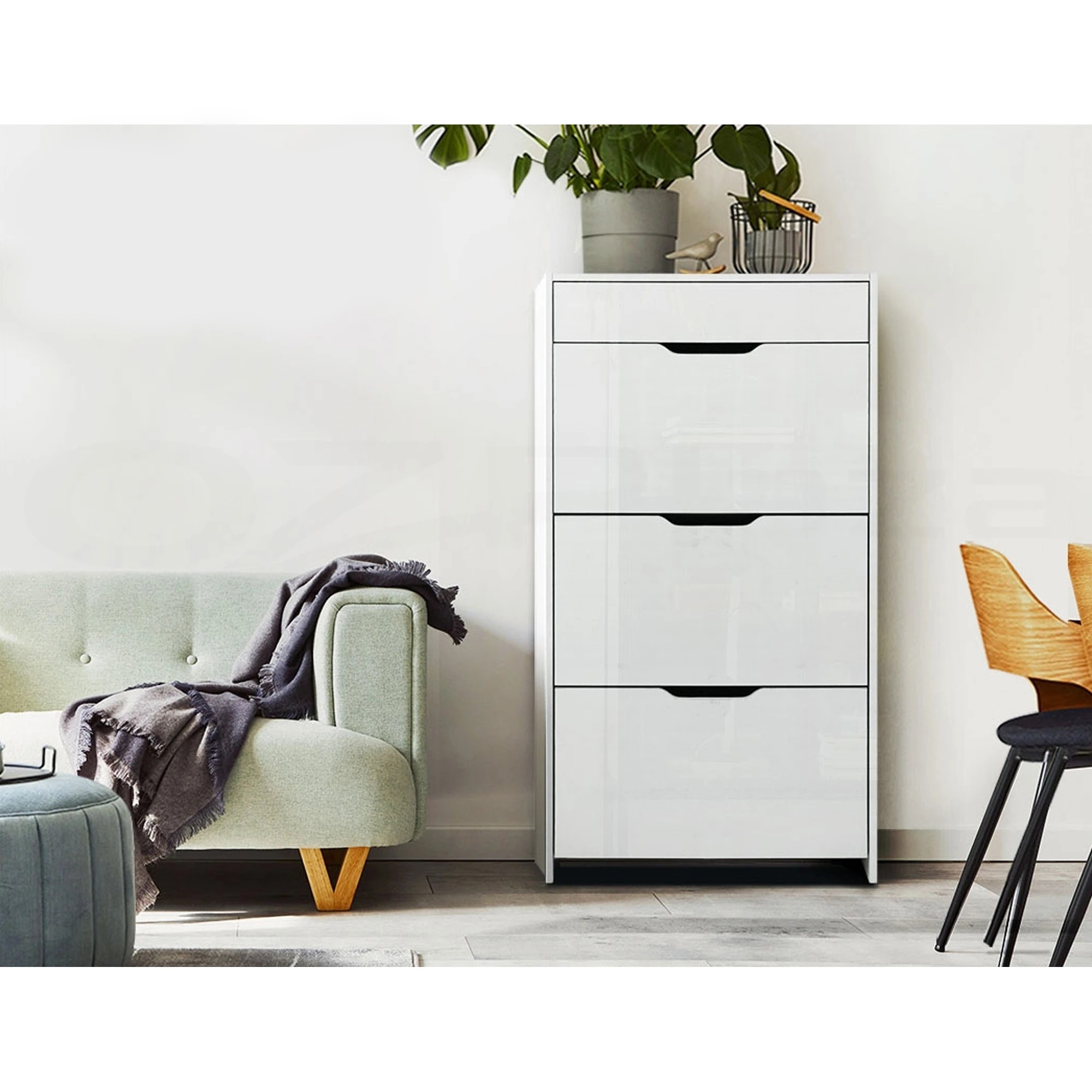 5 Artiss 2x Shoe Cabinet Organiser 3 Flip Drawer Adjustable Shelf High Gloss - White, 5 of 8