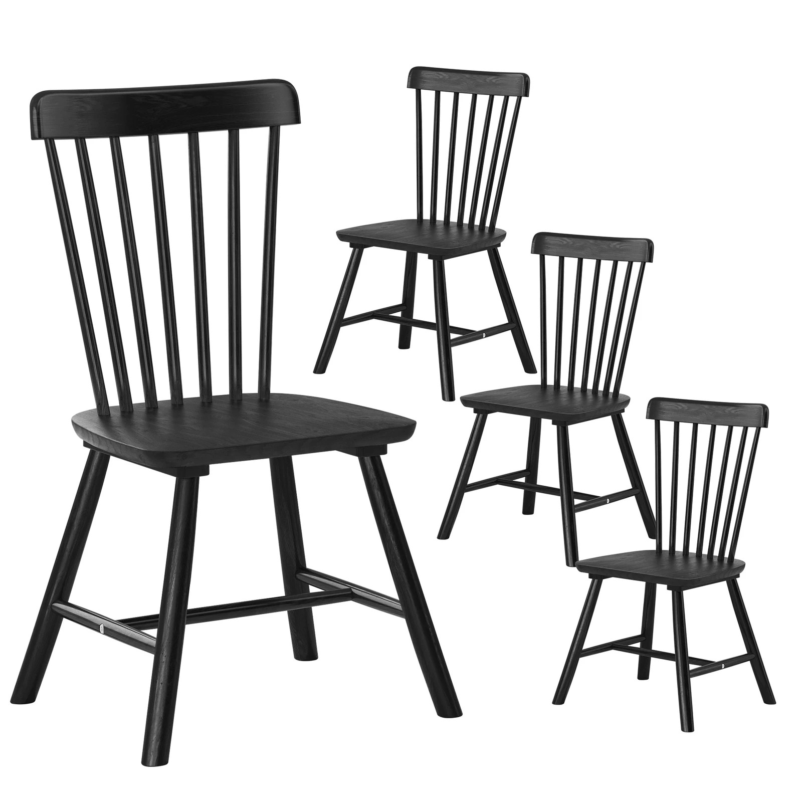 1 Alfordson 4x Dining Chairs Kitchen Lounge Cafe Retro Solid Wood Modern - Black, 1 of 10