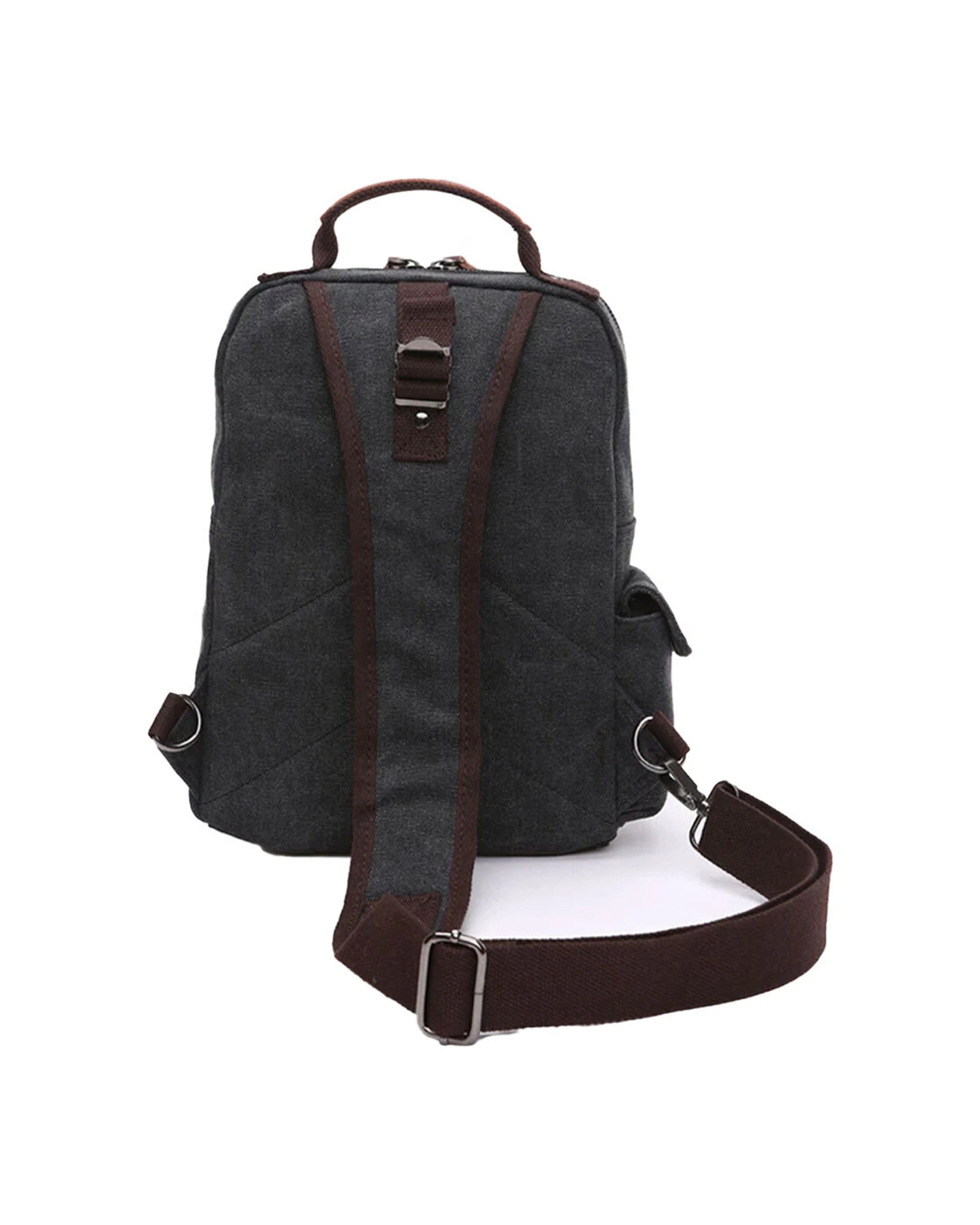 2 Mens Republic Canvas Single Strap Sling Bag Backpack Durable Design 2024 Edition - Black, 2 of 3