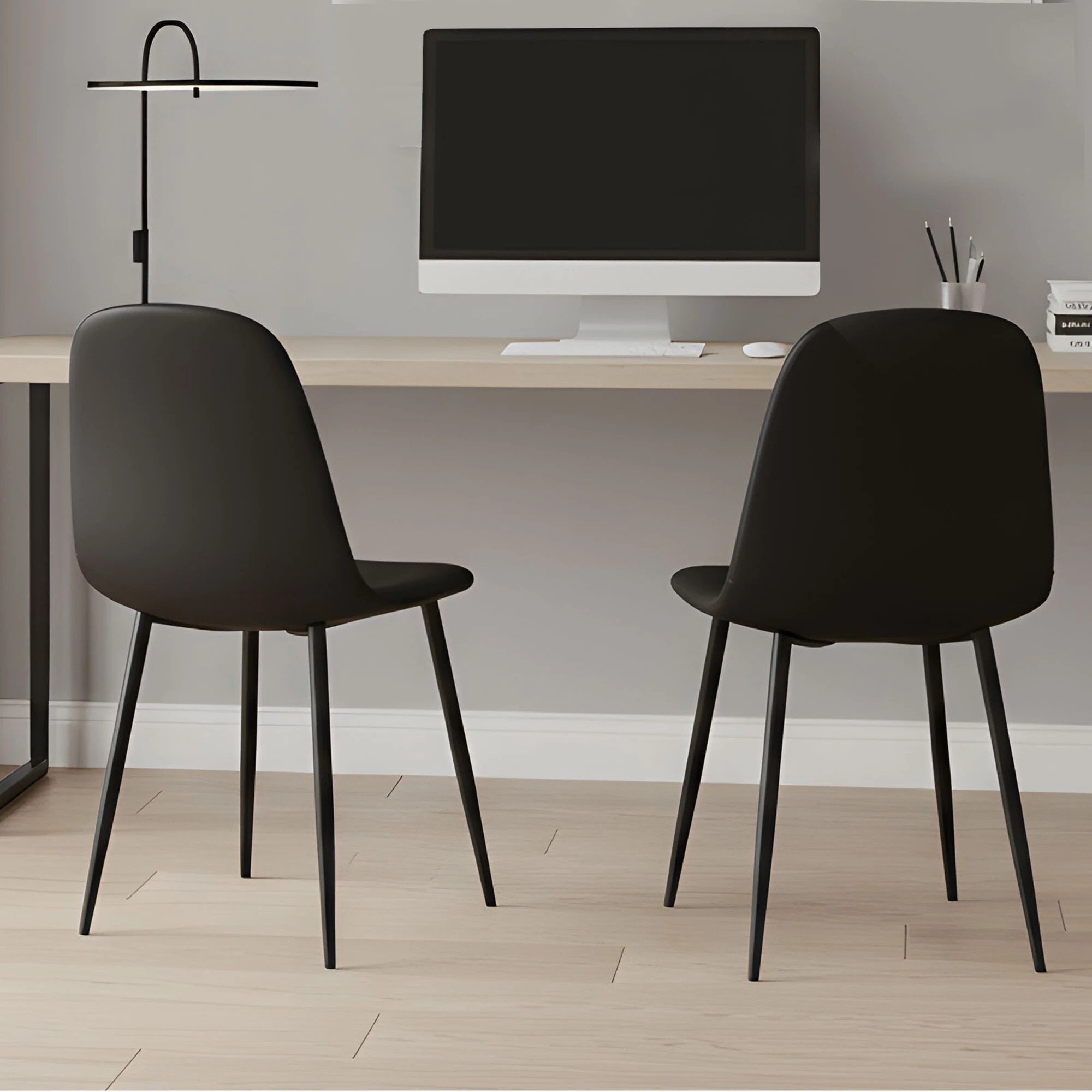 8 Levede 2x Dining Chairs Kitchen Eames Accent Chair Lounge Room Padded PU Leather - Black - Black, 8 of 9
