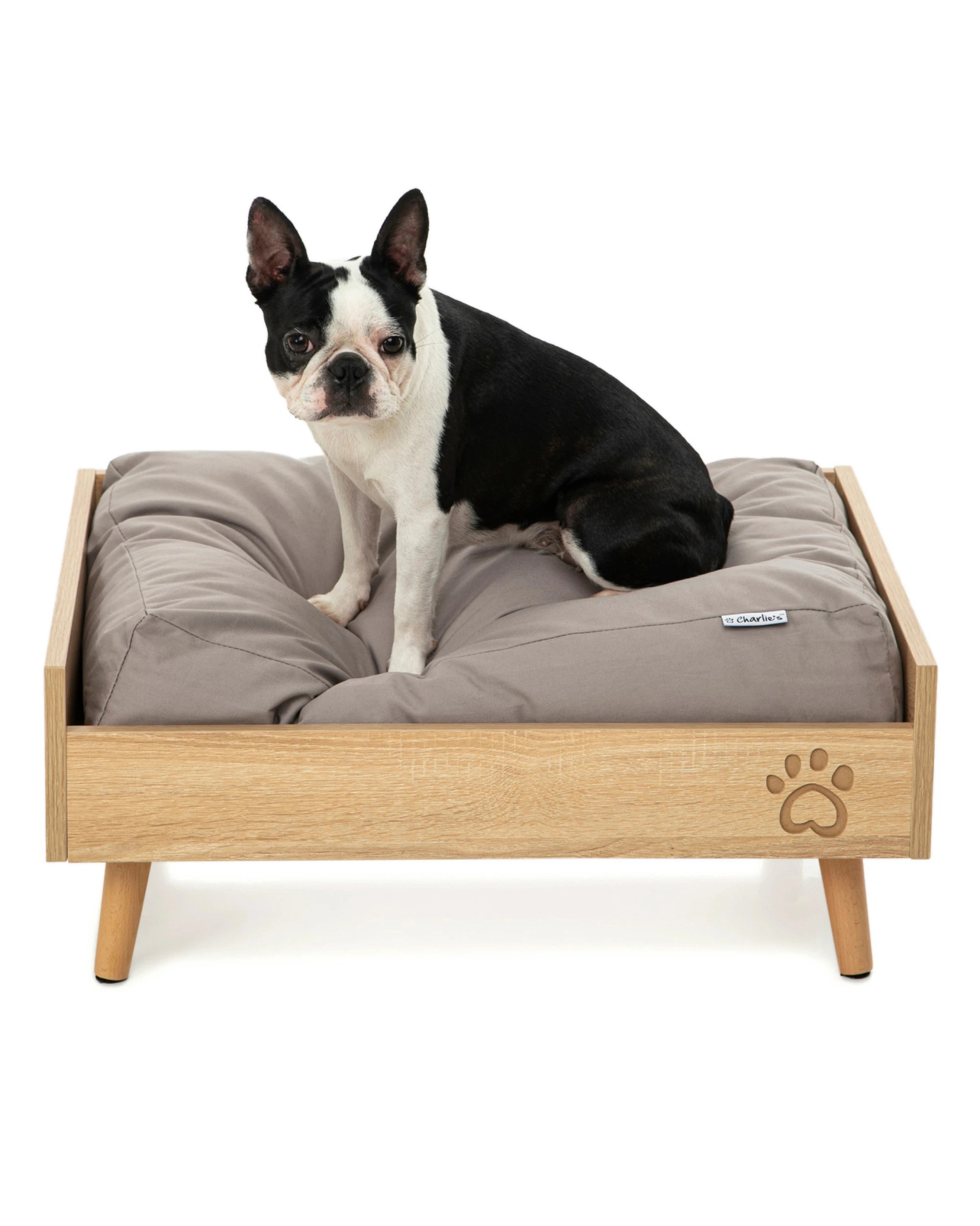 1 Charlie's Scandi Elevated Bed  64×48.8×25.4cm - Natural and Grey, 1 of 5