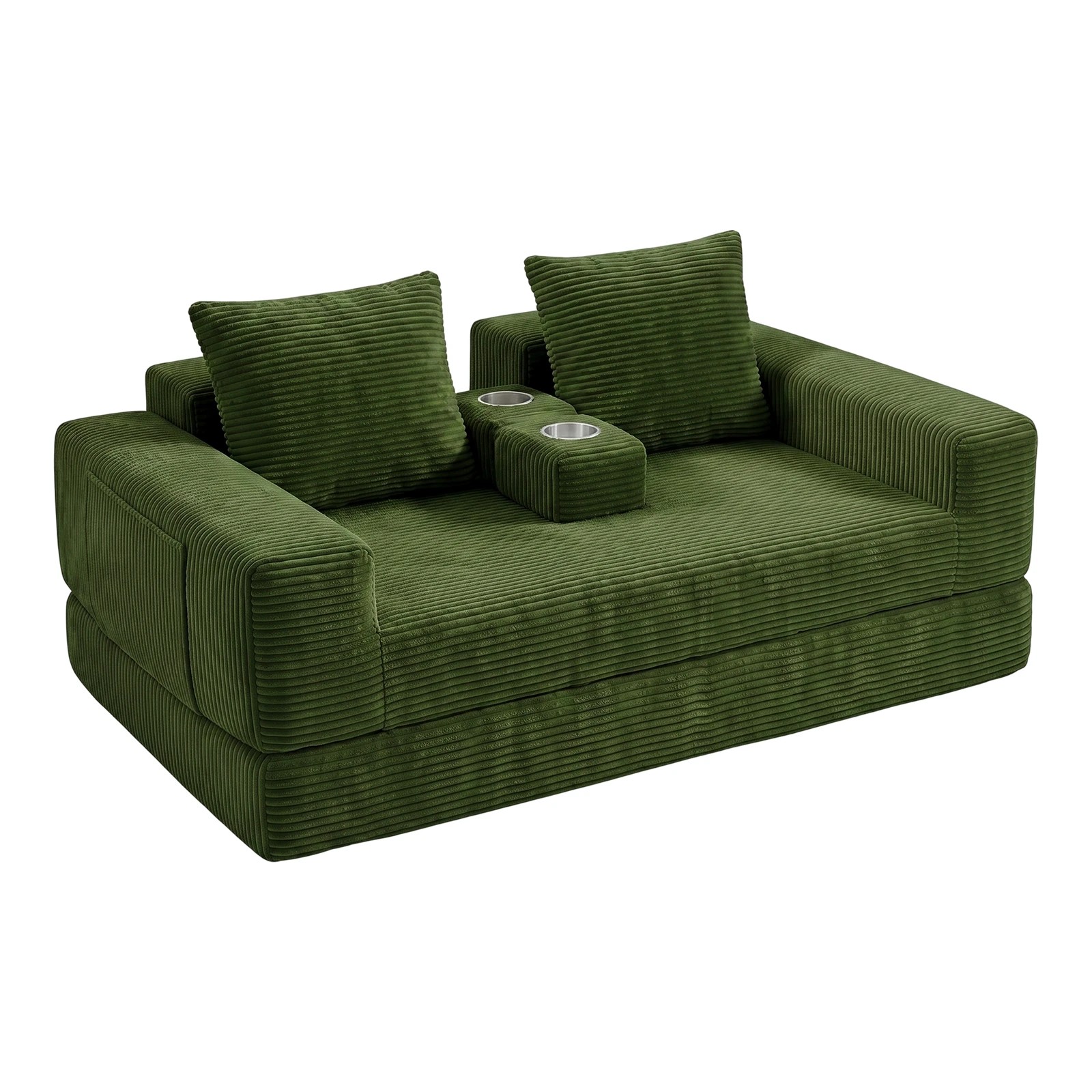 1 Advwin Folding Sofa Bed 2 in 1 Convertible Floor Loveseat Fold Out Corduroy Sleeper Couch - Green, 1 of 7