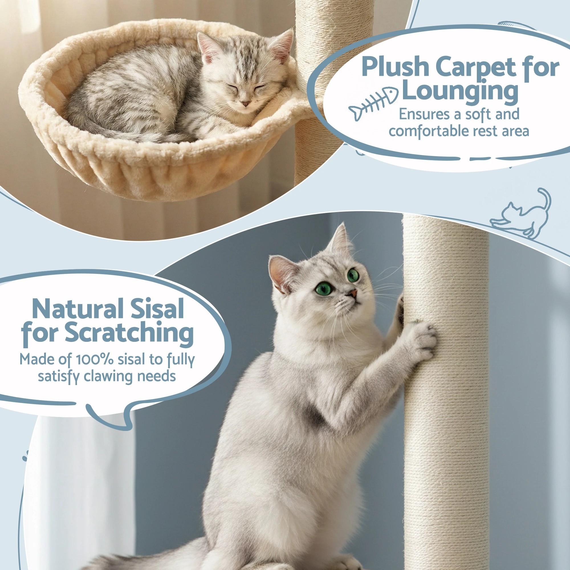 8 i.Pet Cat Tree Tower Floor to Ceiling Scratching Post 270cm - Beige, 8 of 9