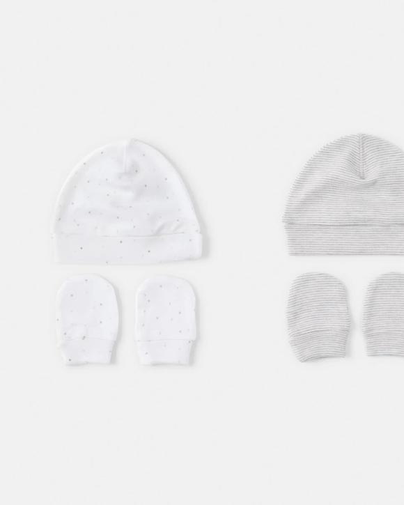 2 Pack Newborn Hat and Mittens Set