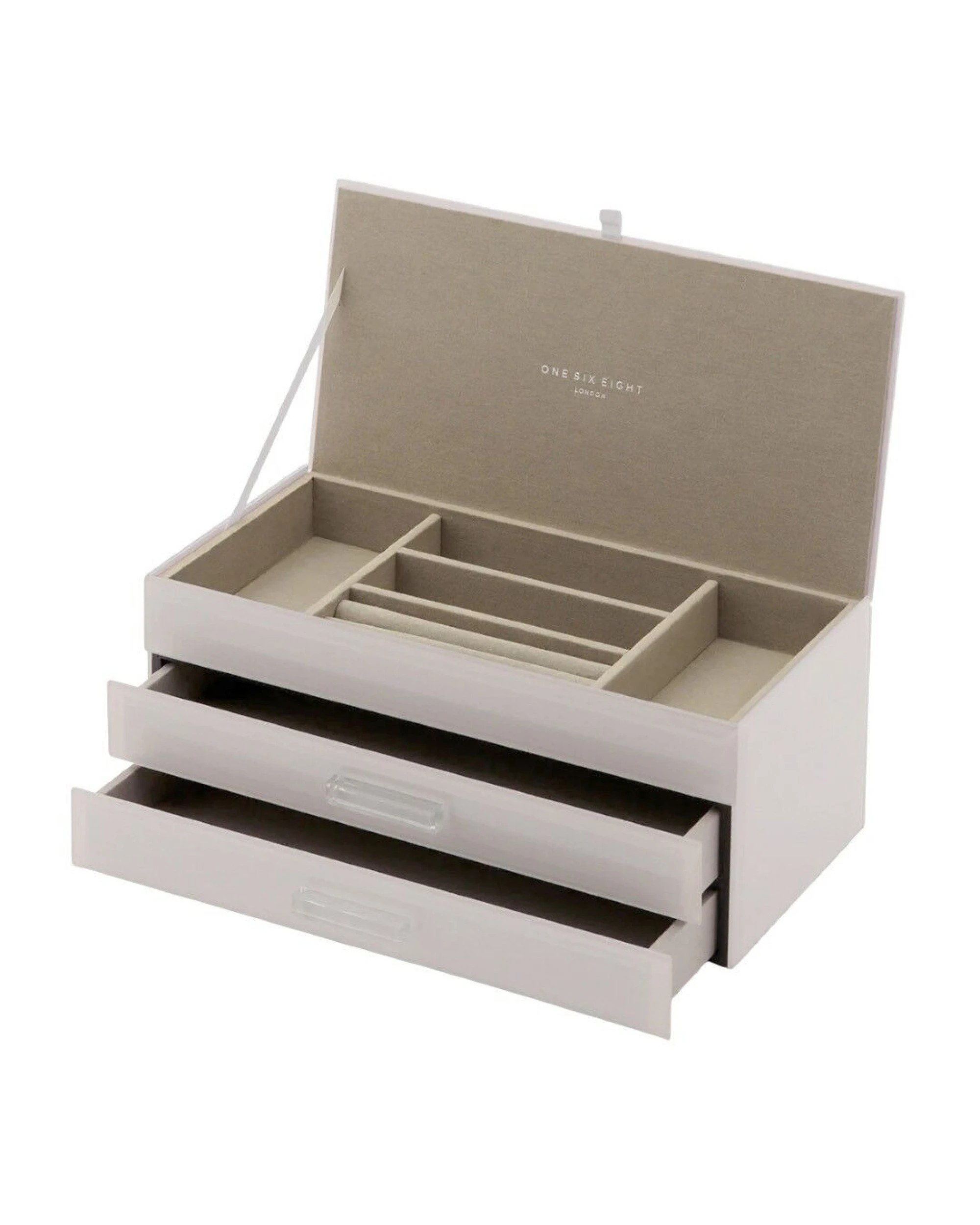 1 One Six Eight London Gabriella Jewellery Box - Cloud Grey - L - Grey, 1 of 6