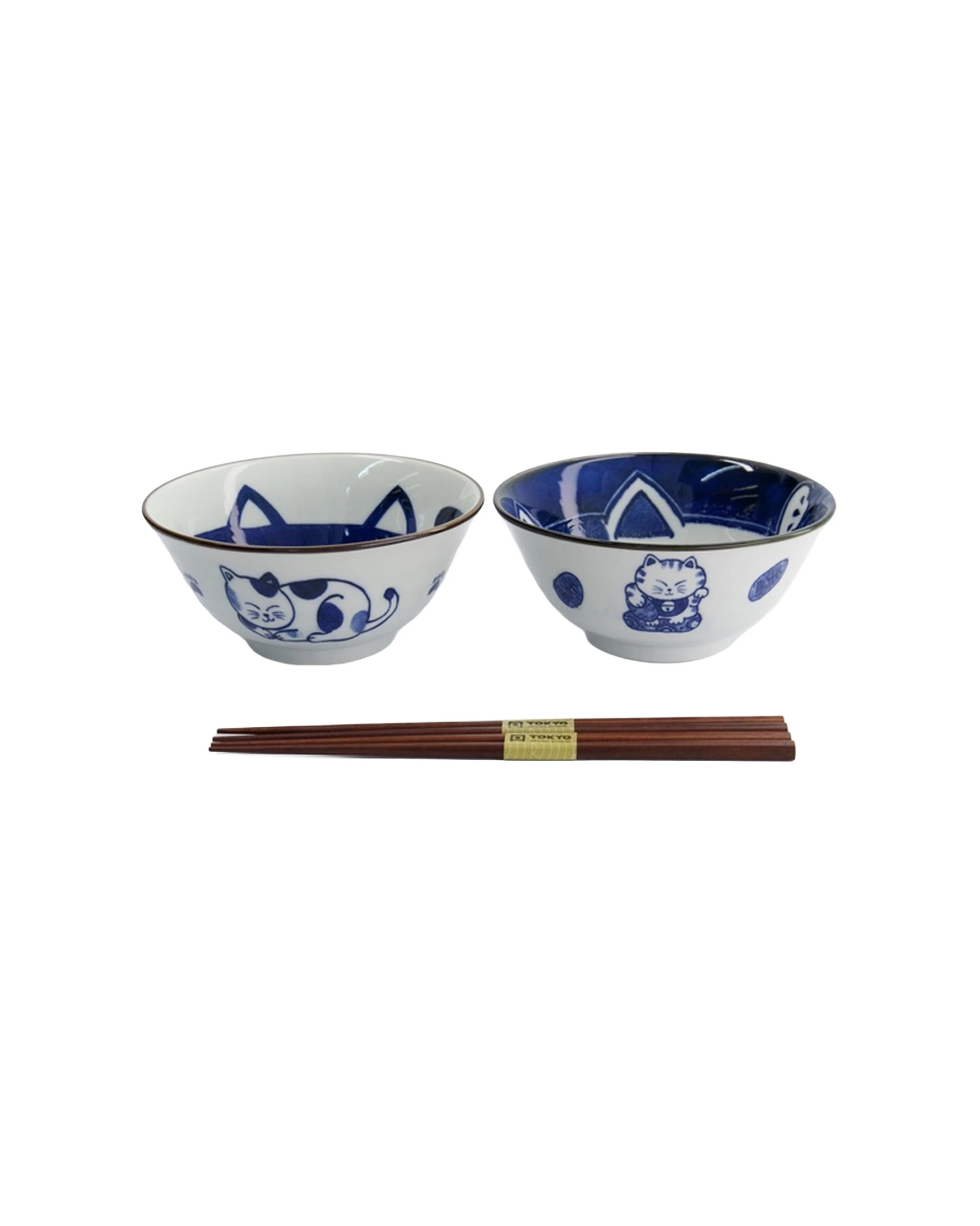1 Tokyo Design 2pc Kawaii Cat Neko Bowl With Chopsticks Cat Porcelain Japanese Bowls Set - Blue, 1 of 6