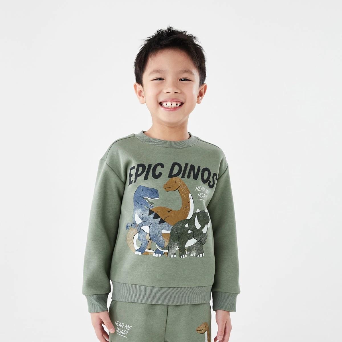 1 Print Crew Neck Sweatshirt Grn Dino, 1 of 6