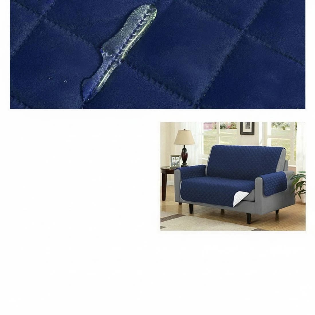 5 Artiss Sofa Cover Couch Covers 3 Seater Quilted Navy - Blue, 5 of 6