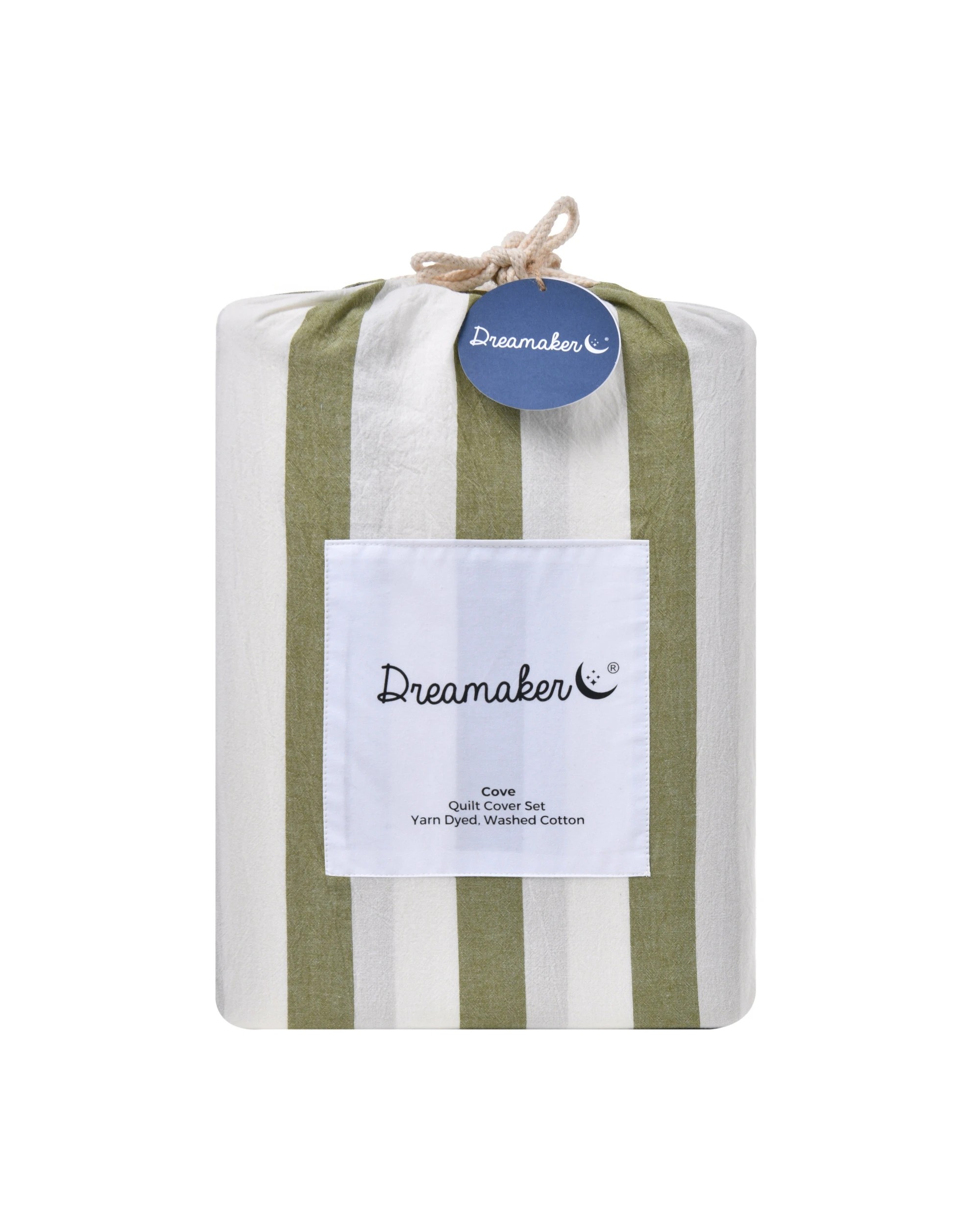 7 Dreamaker Cove Yarn Dyed Washed Cotton Striped Quilt Cover Set - King Bed - Olive, 7 of 7