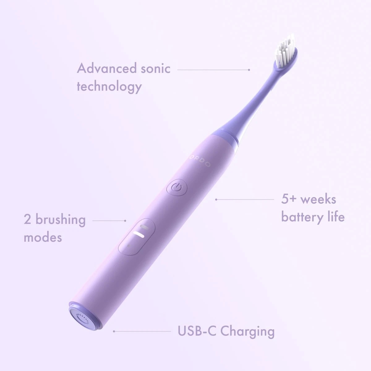 4 Ordo Sonic Lite Charging Electric Toothbrush and 2 Pack Sonic Brush Heads - Lavender, 4 of 8