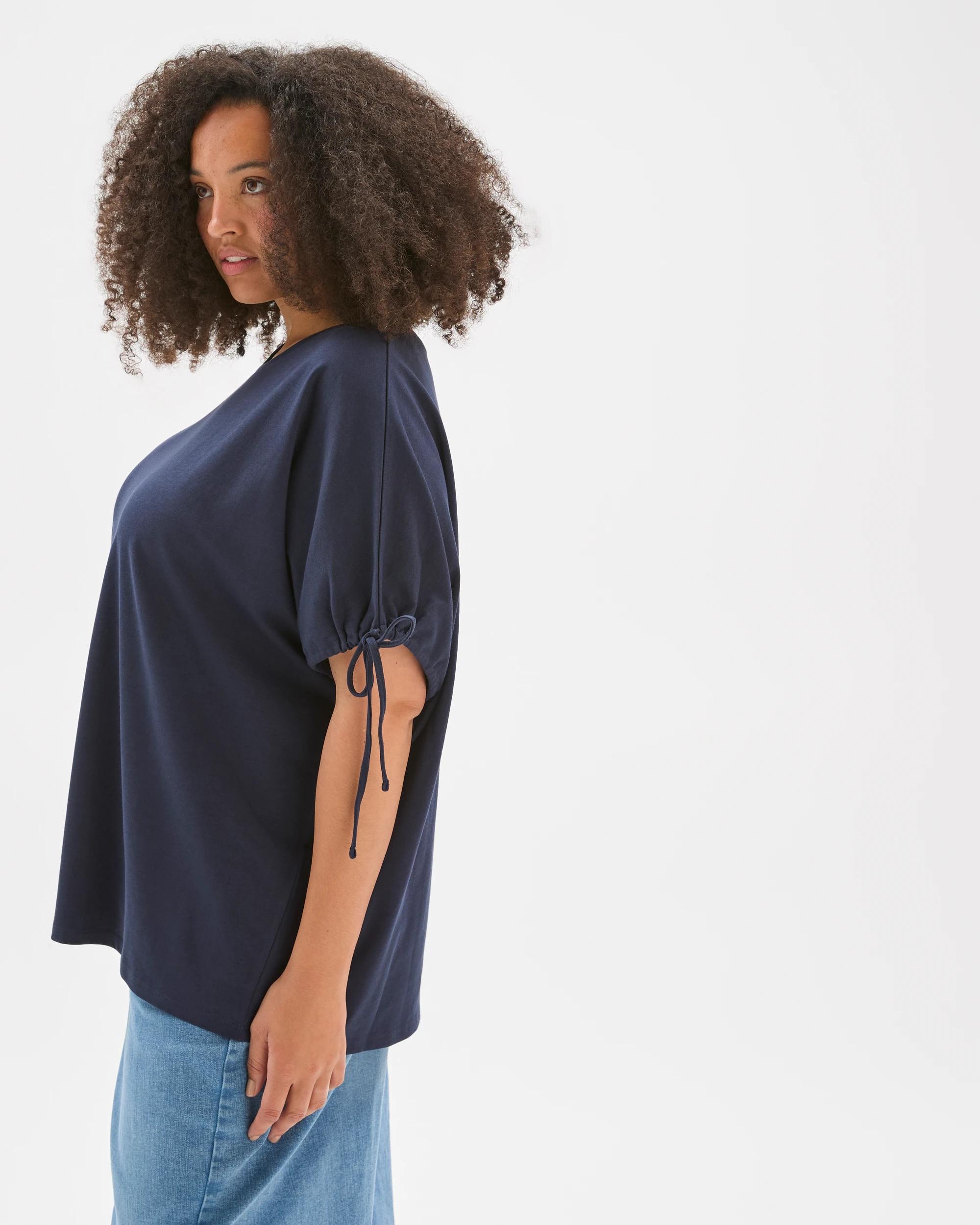 3 Target Curve Plus Size Australian Cotton Gathered Sleeve T-Shirt INK NAVY, 3 of 7