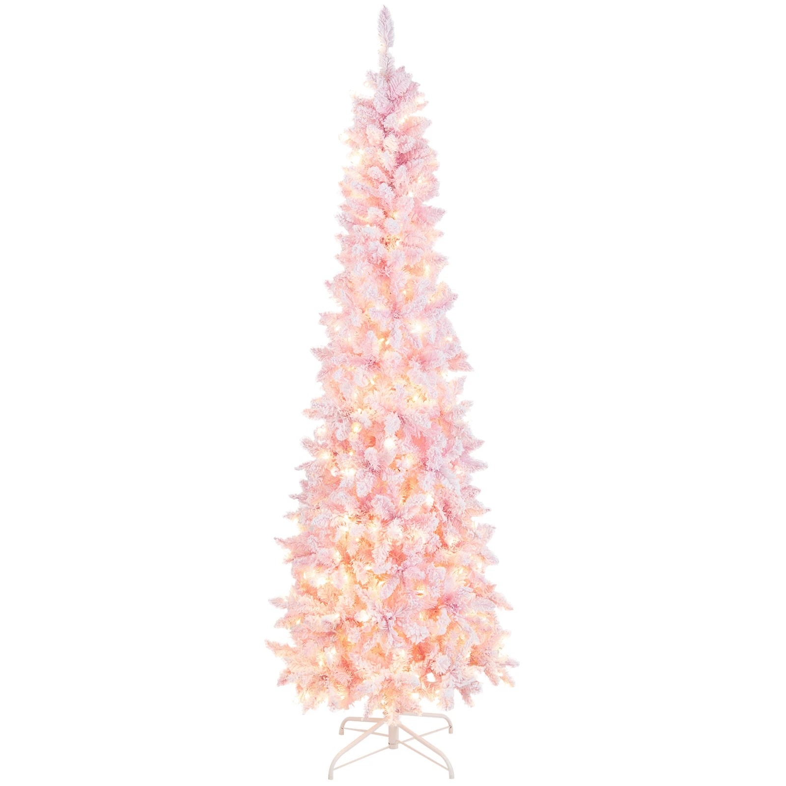 1 Costway 2.1M Pink Snow Flocked Christmas Tree w/300 LEDs Pre-Lit Artificial Xmas Tree, 1 of 4