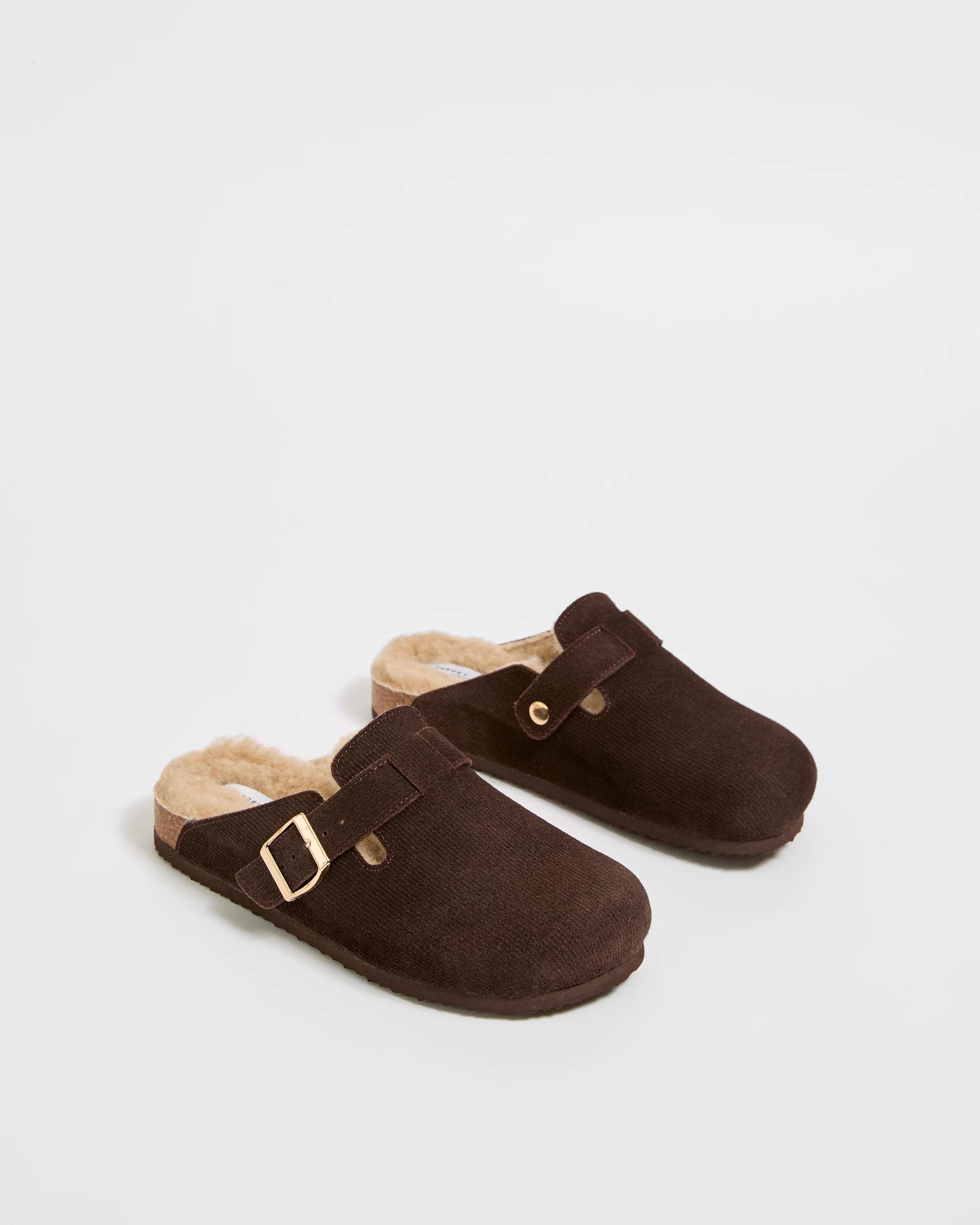 2 Target Woman Naylah Genuine Suede Leather Fur Lined Moulded Cork Mule BROWN CORD, 2 of 3