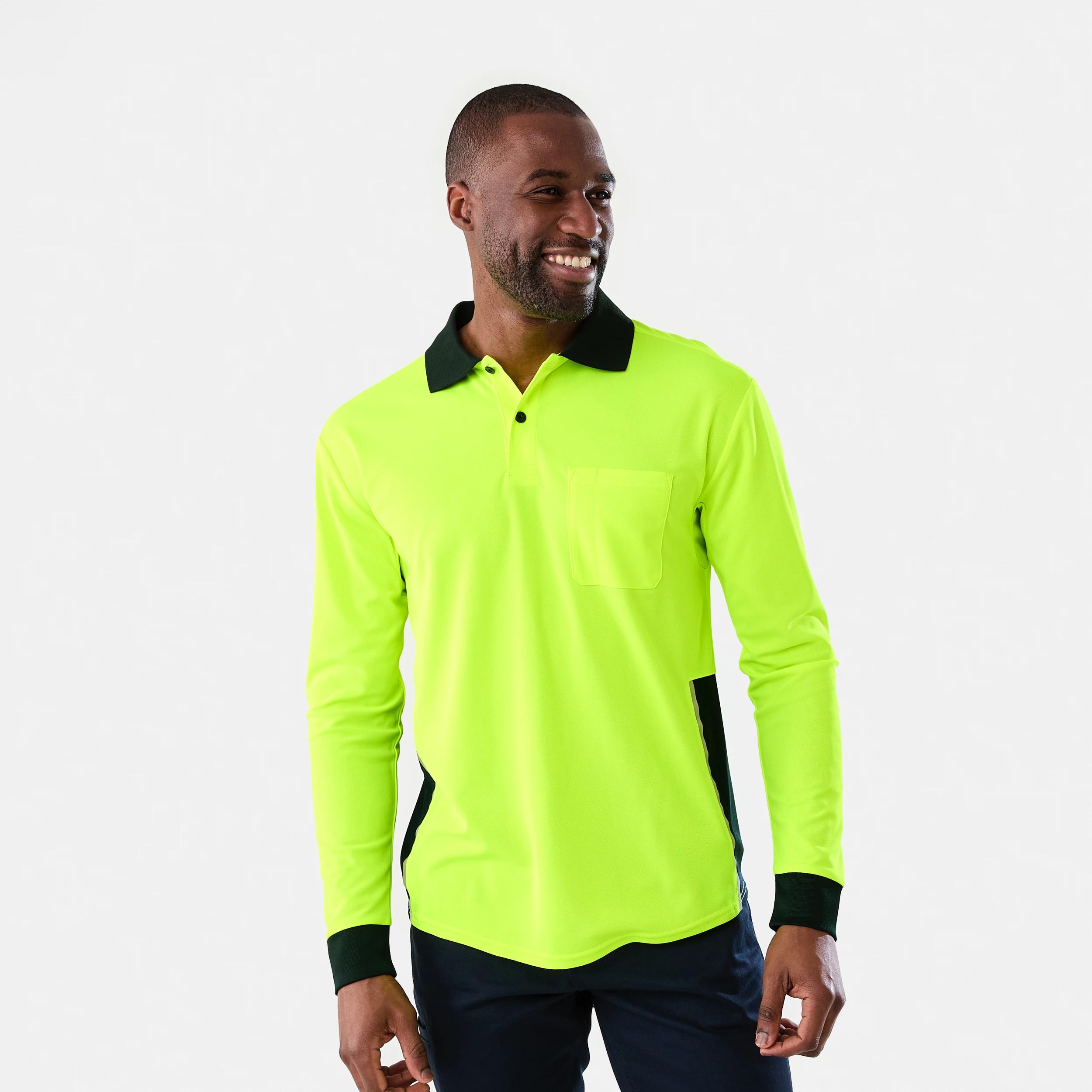 1 Workwear Long Sleeve Hi-Visibility Cool Polo Shirt FLURO YELLOW, 1 of 8