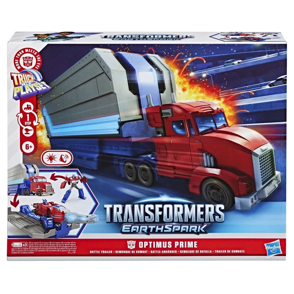 1 13cm Transformers EarthSpark Optimus Prime Battle Trailer Truck to Playset, 1 of 5