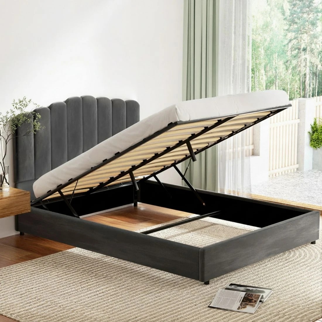 4 Artiss Bed Frame Double Size Velvet FION - Grey, 4 of 6