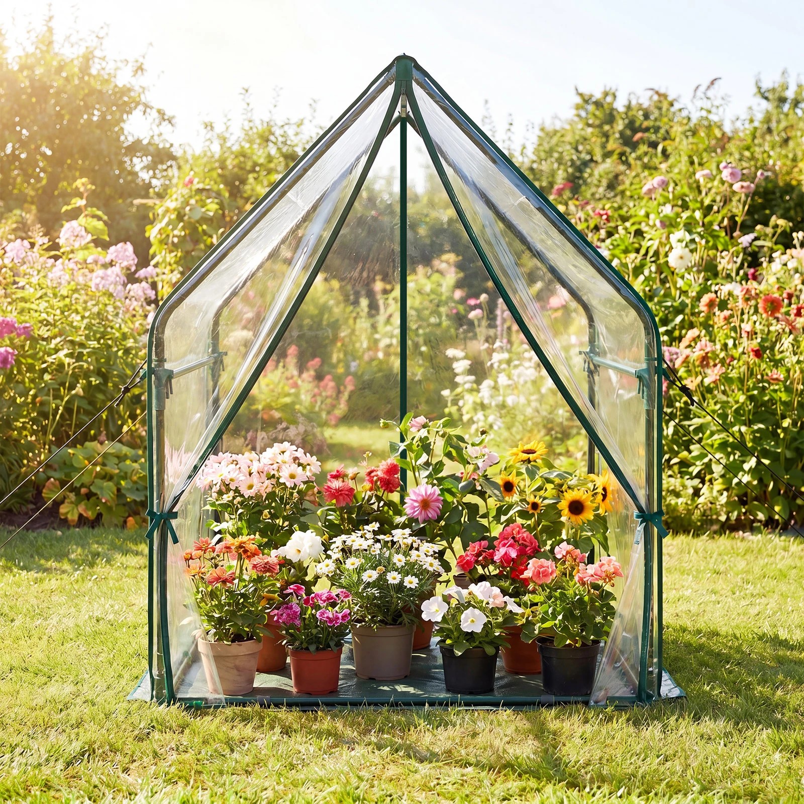 2 Costway Mini Green House Waterproof Bottom Mat Portable Greenhouse Plant Tent 91x91x110CM, 2 of 4