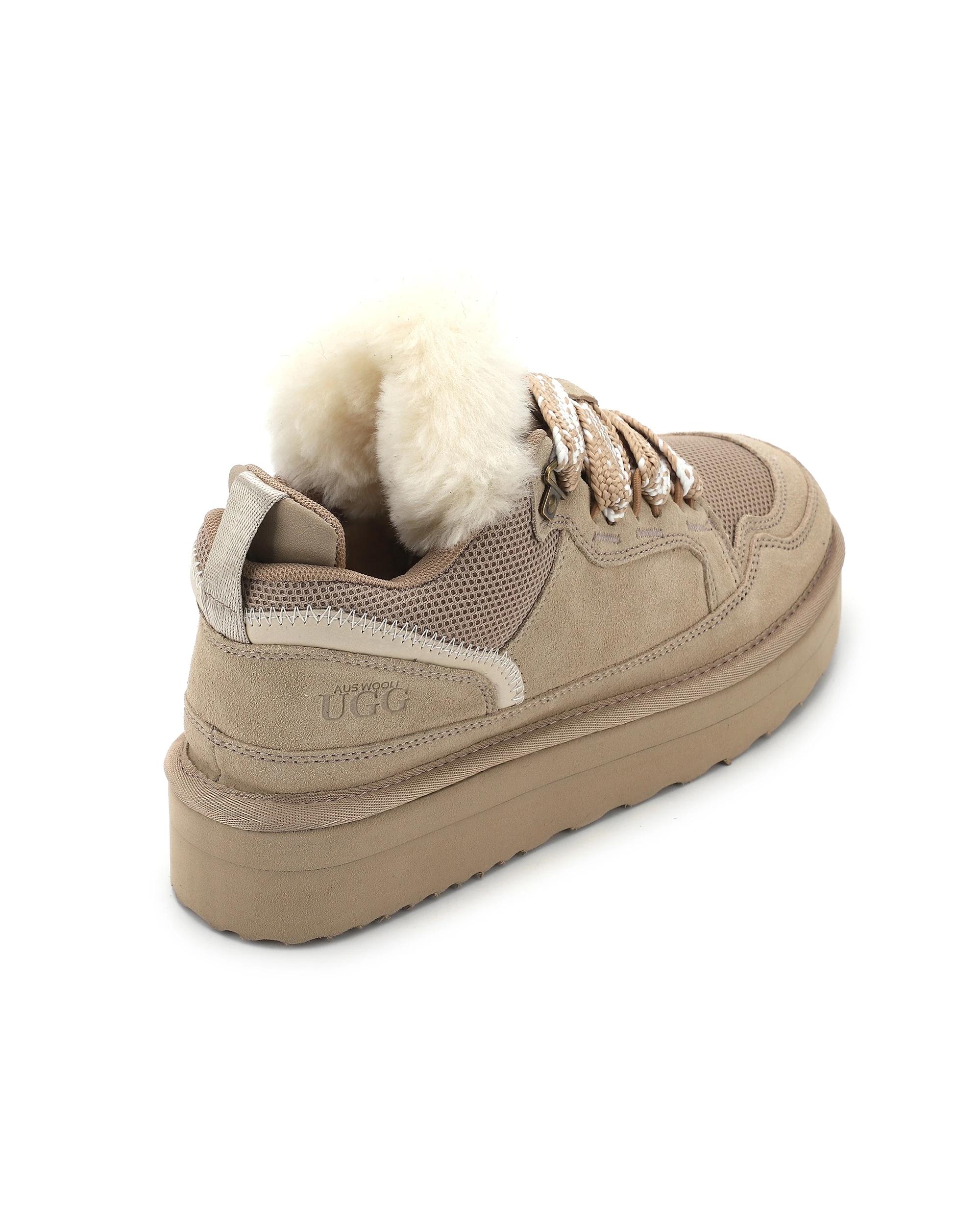 4 AUS WOOLI Urban Chic Sheepskin Wool Lace-Up UGG Sneakers SAND, 4 of 6
