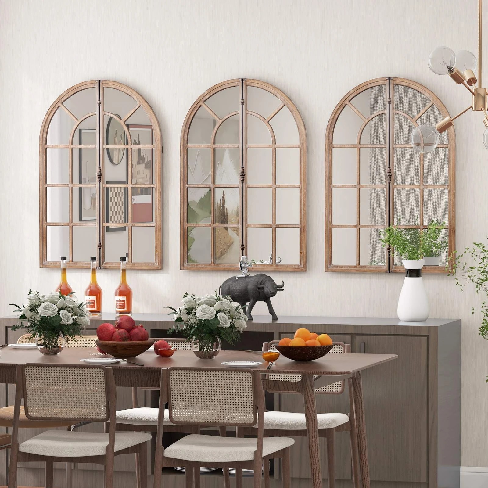 4 Costway Farmhouse Wall Mounted Decorative Mirror Rustic Arched Window Pane Mirror, 4 of 5