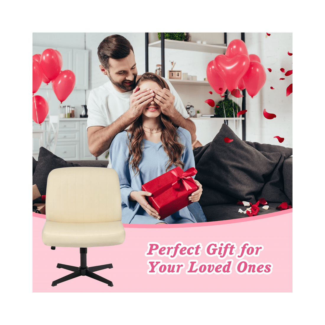 4 Advwin Armless Office Chair Criss-cross  Chair Pu Leather  Ergonomic Computer Chair No Wheel Beige, 4 of 9