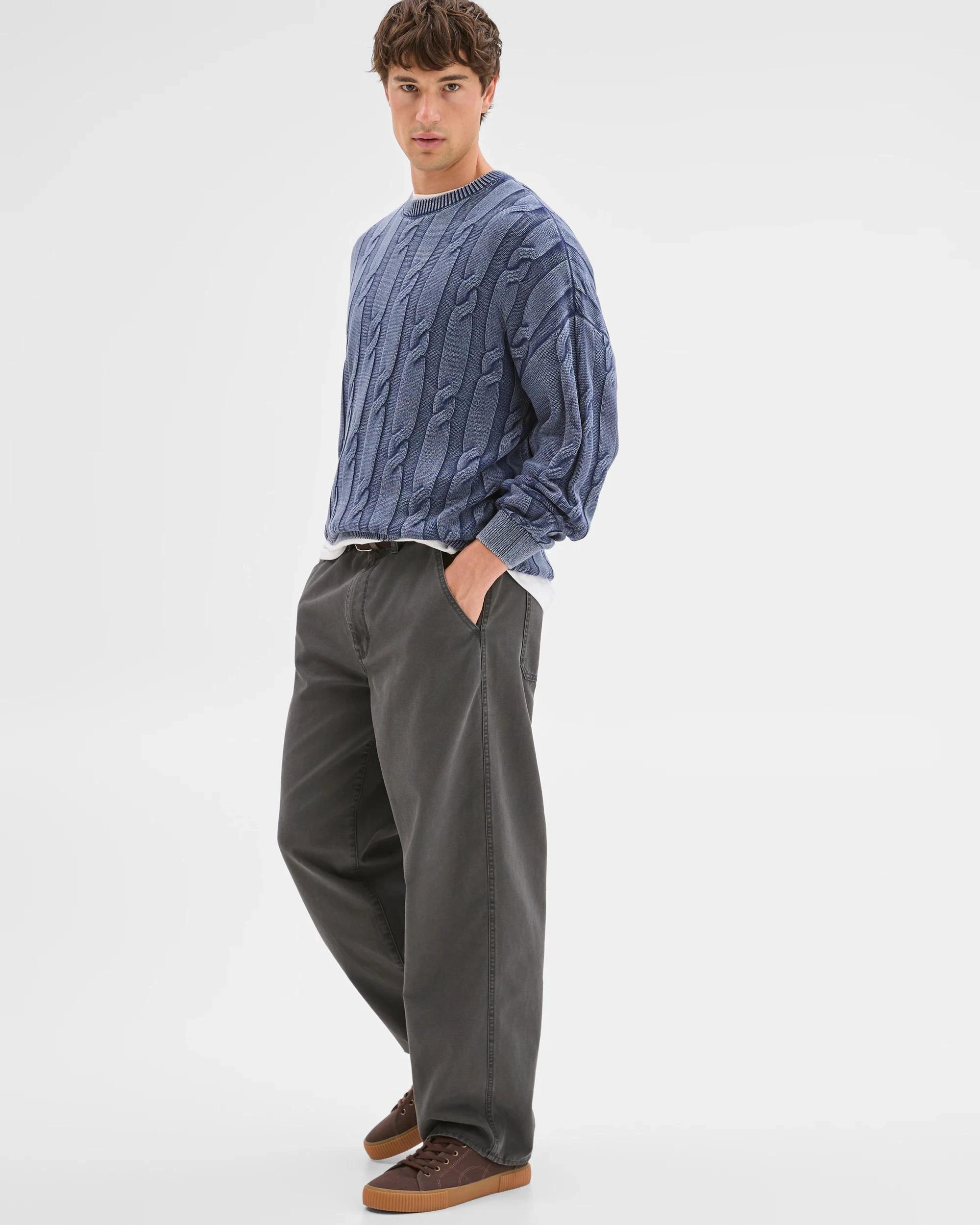 4 Commons Australian Cotton Cable Knit Washed Crew Jumper ACID NAVY, 4 of 8