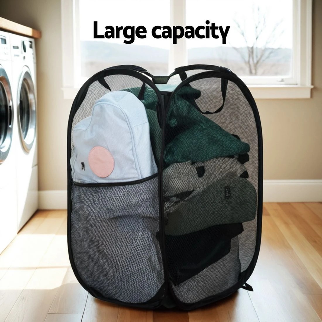 5 Artiss 2X Laundry Basket Hamper Foldable - Black, 5 of 7