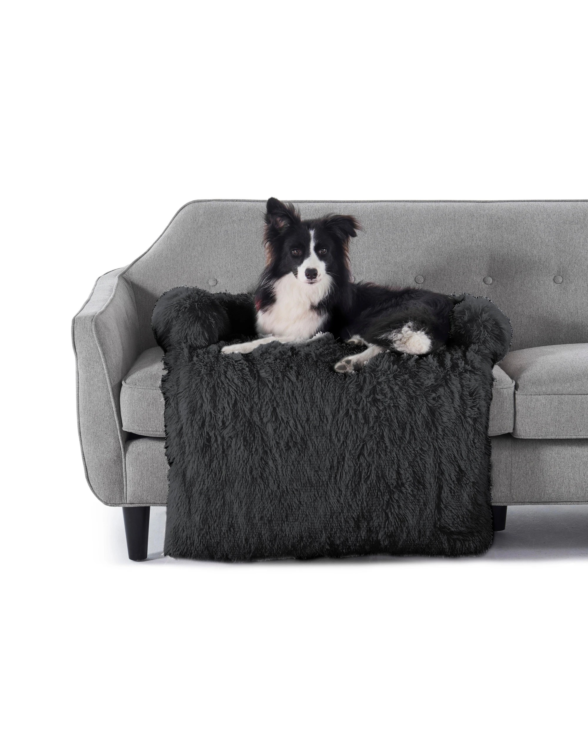2 Charlie's Shaggy Faux Fur Bolster Sofa Protector Calming Dog Bed XX-Large - Charcoal, 2 of 10