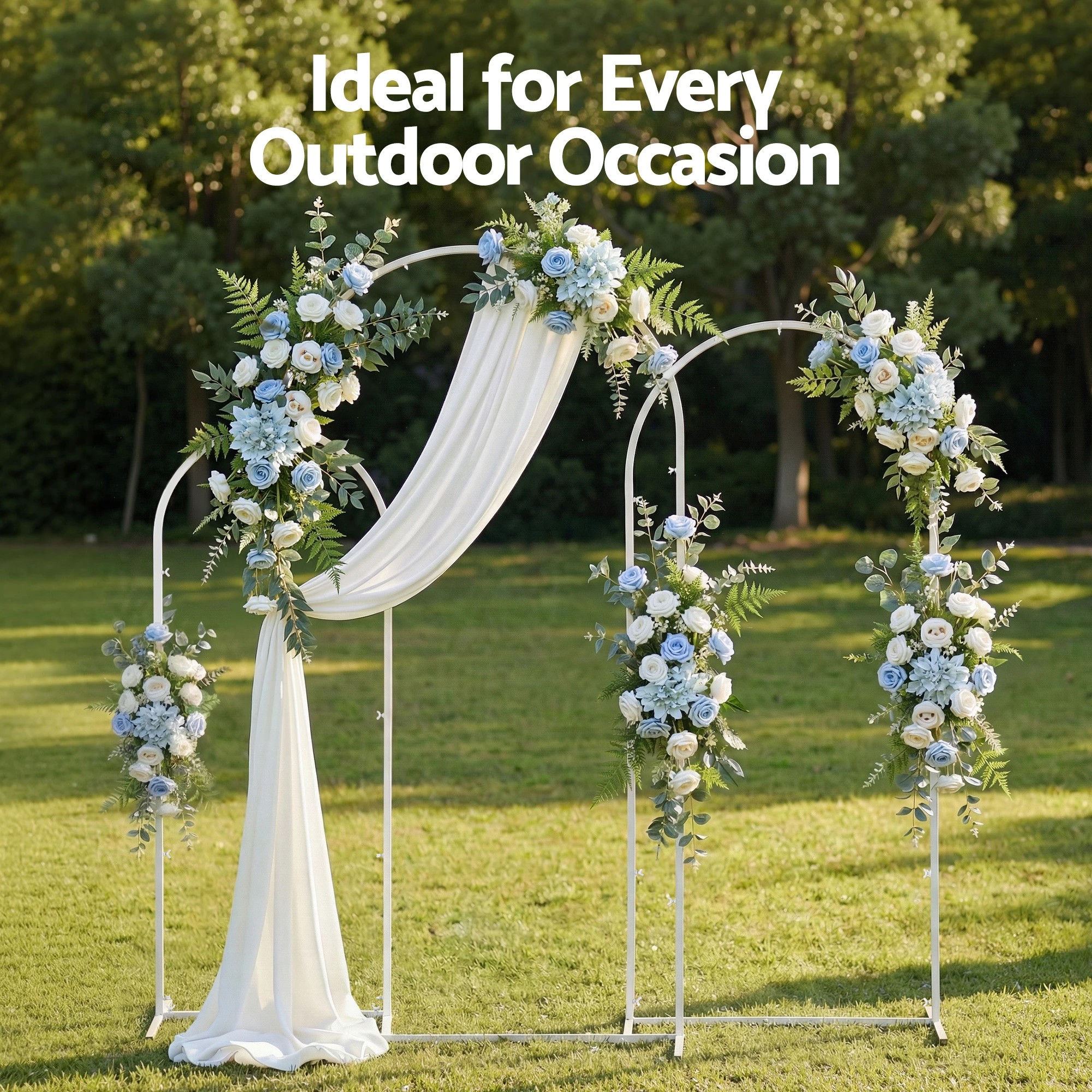 2 Wedding Arch Backdrop Stand Set of 3 Metal Wedding Arched Frame - White, 2 of 5