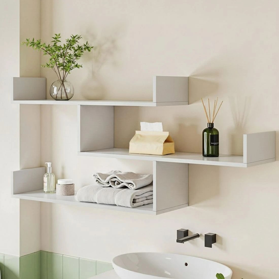 4 Artiss Floating Wall Shelf 3 Tier - White, 4 of 7