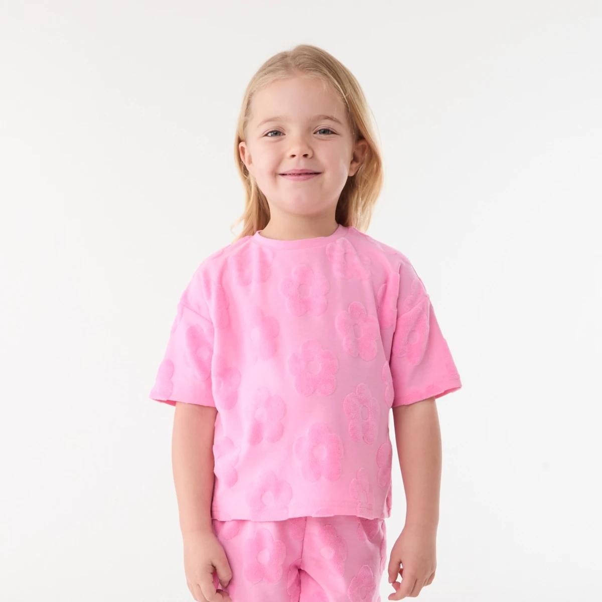 1 Short Sleeve Texture T-shirt Pnk Flower, 1 of 6
