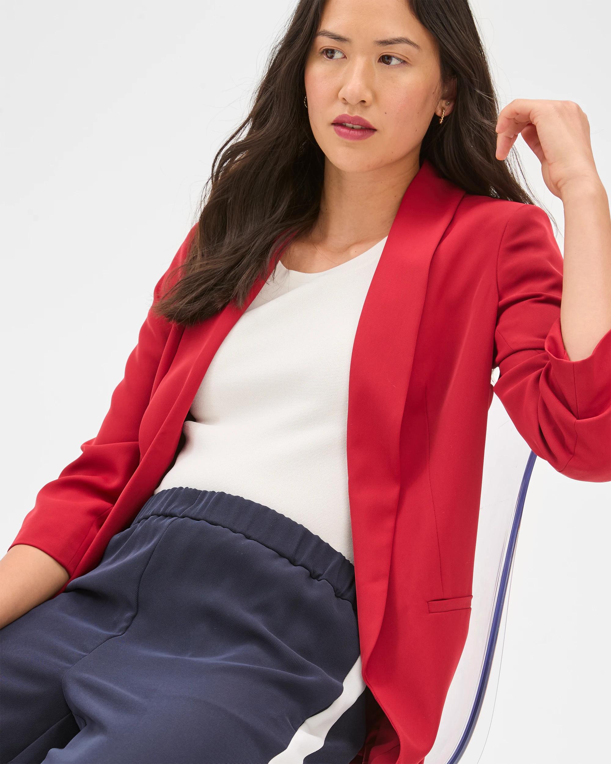 6 Ruched Sleeve Blazer - Preview CRIMSON, 6 of 6