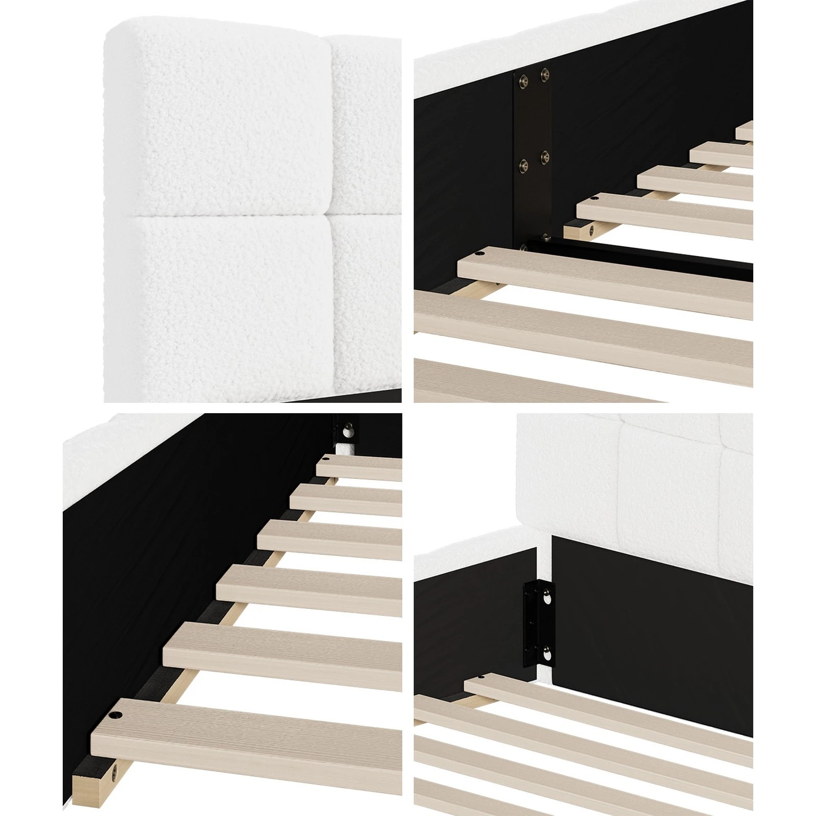 5 Oikiture Bed Frame King Size Tufted Headboard Boucle - White, 5 of 7