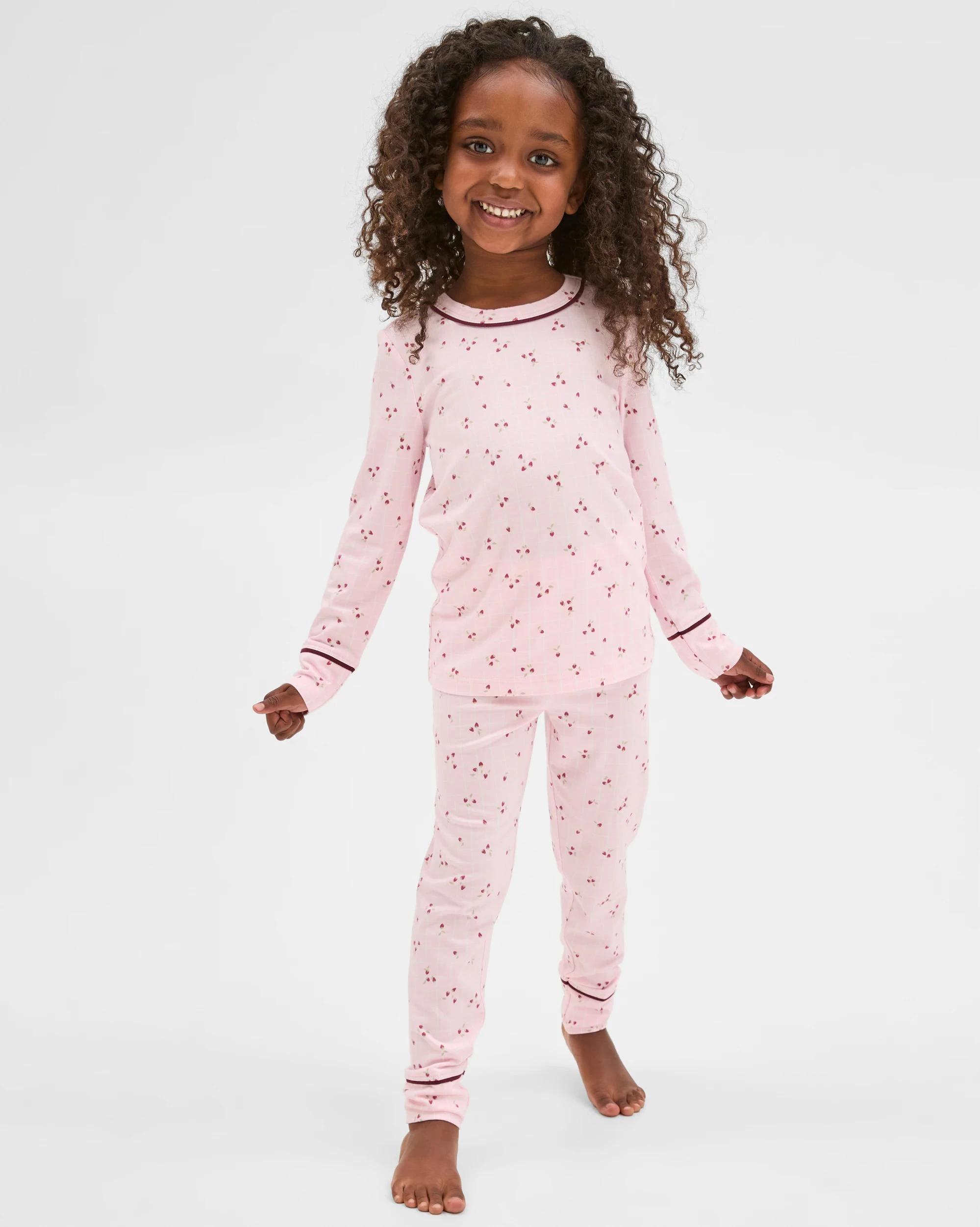 1 Target Kids Bamboo Younger Girls Long Sleeve Top and Pants Pyjama Set PINK STRAWBERRY, 1 of 10
