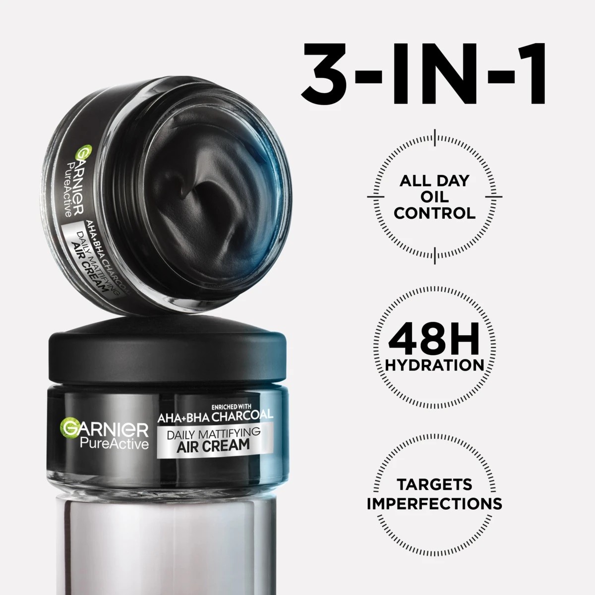 3 Garnier PureActive 3-in-1 Daily Mattifying Air Cream 50ml - Charcoal, AHA and BHA, 3 of 6