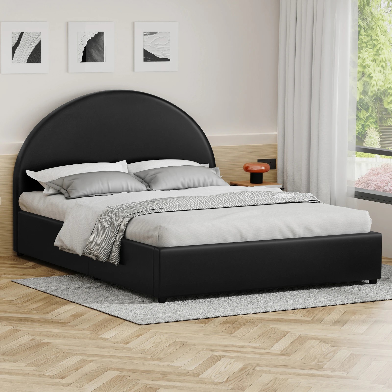 2 Alfordson Bed Frame King Size Gas Lift Base With Storage Leather Howell - Black, 2 of 10