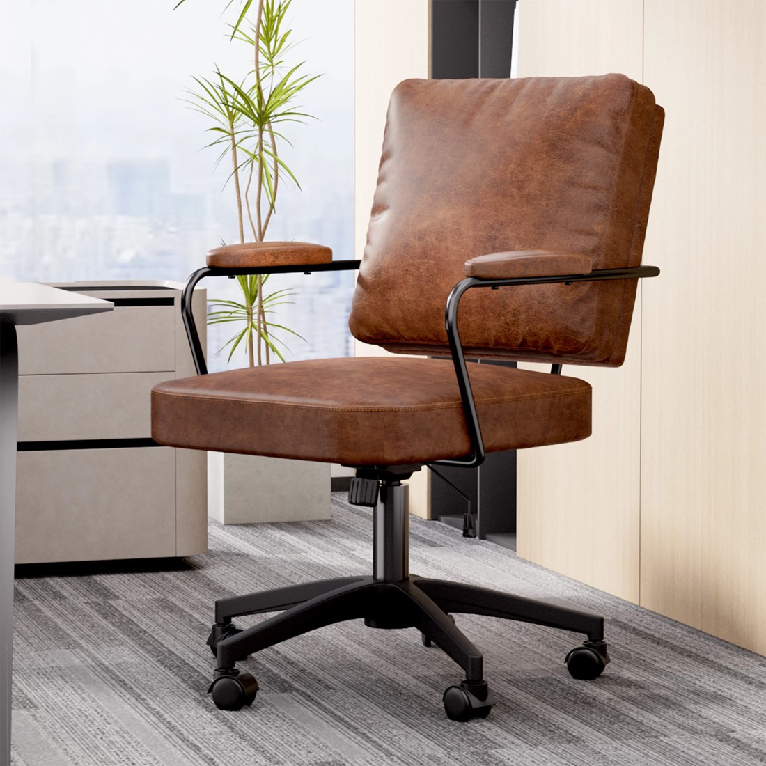 7 Levede Leather Office Chair - Brown, 7 of 7