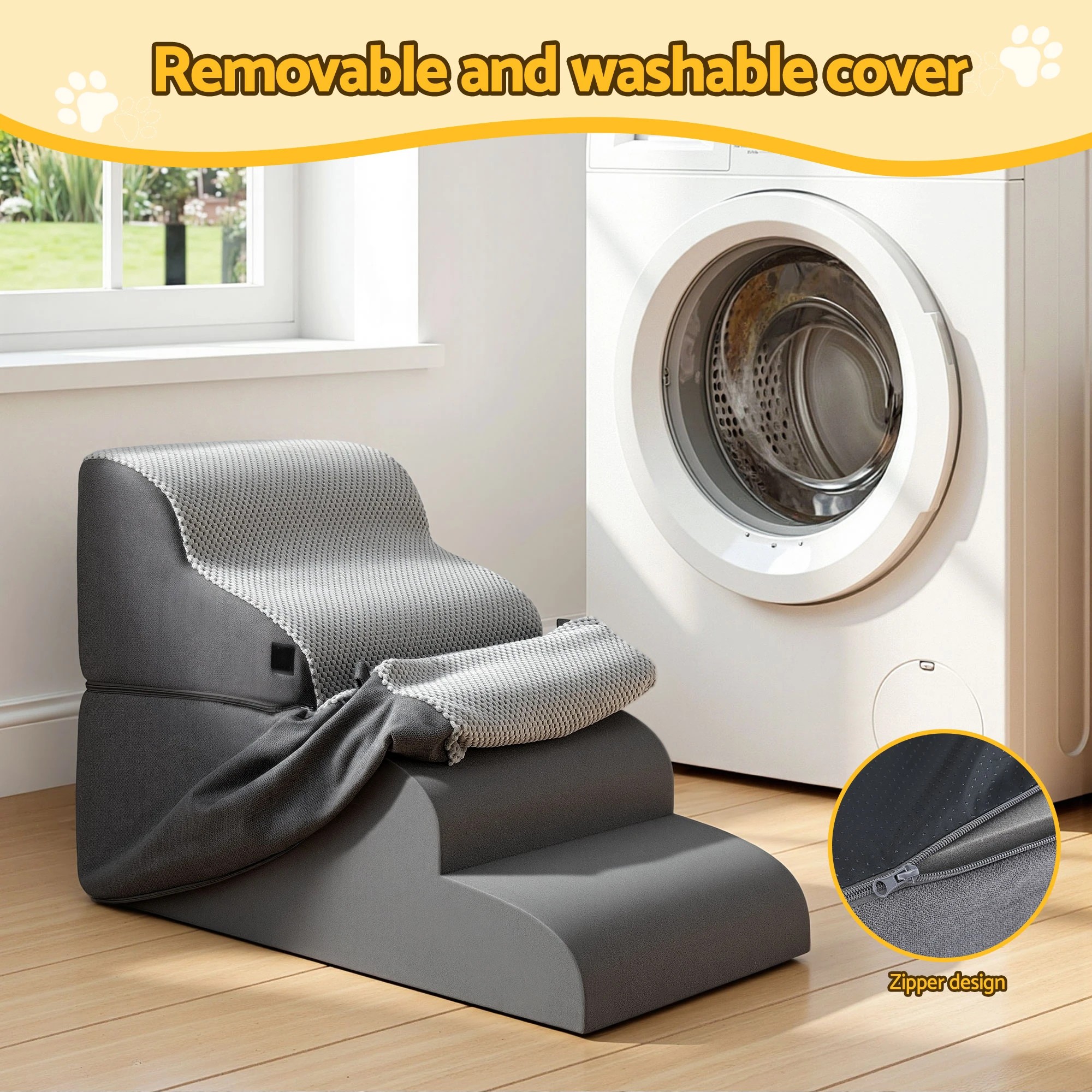 5 i.Pet Dog Stairs and Bed 2-in-1 Sofa Car Foam Non-Slip Washable Pet Stairs - Grey, 5 of 6