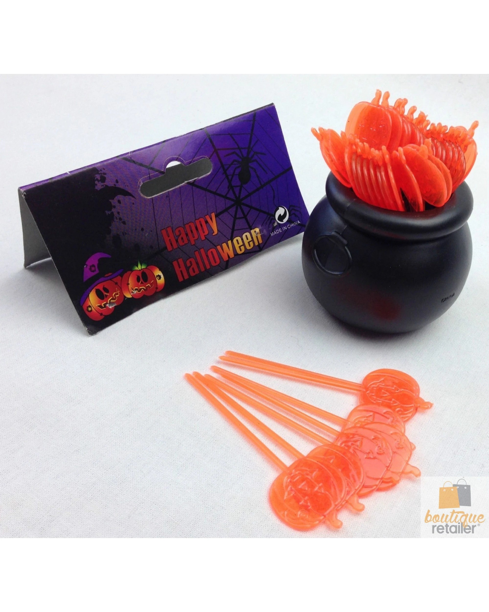 4 BR Costumes Halloween Cauldron Cupcake Picks with Pumpkin Design, 4 of 4