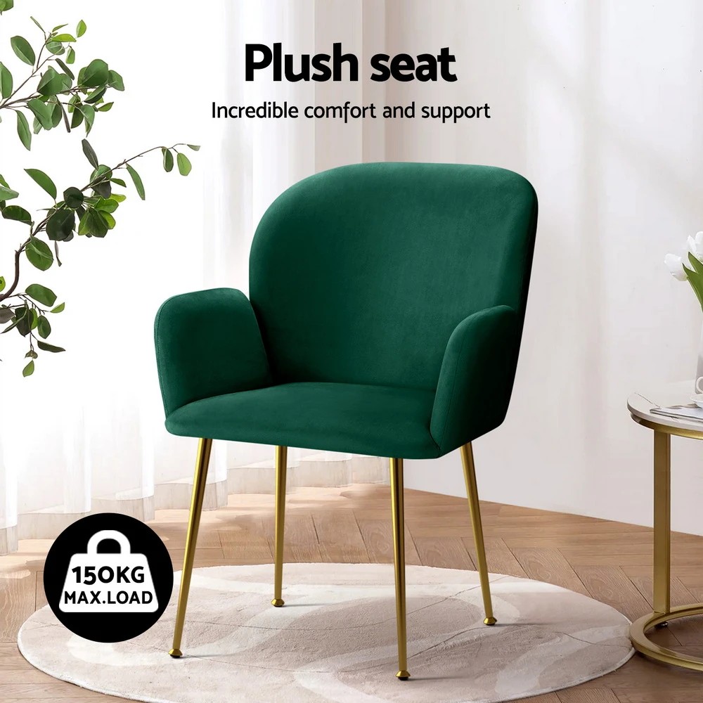 5 Artiss Dining Chairs Set of 4 Velvet Armchair - Green, 5 of 6