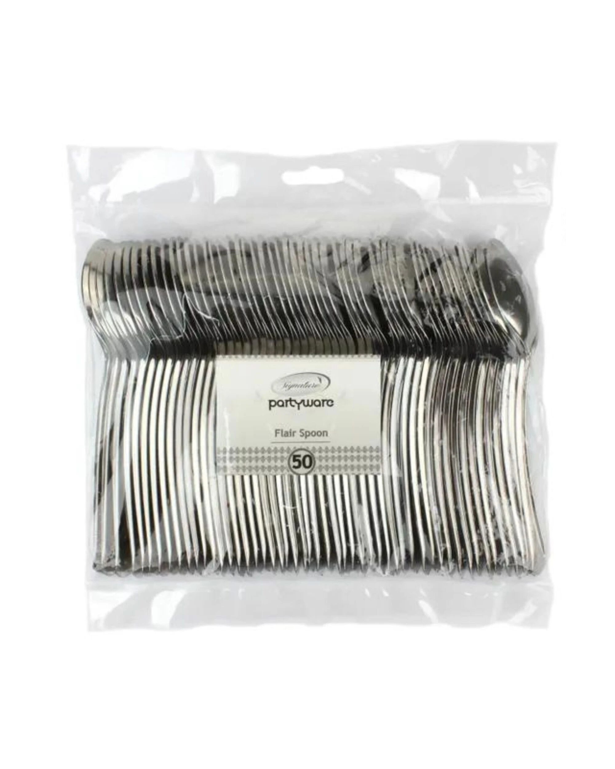 2 Partyware Stainless Steel Look Flair Reusable Plastic Spoons Pack of 50 - Silver, 2 of 2