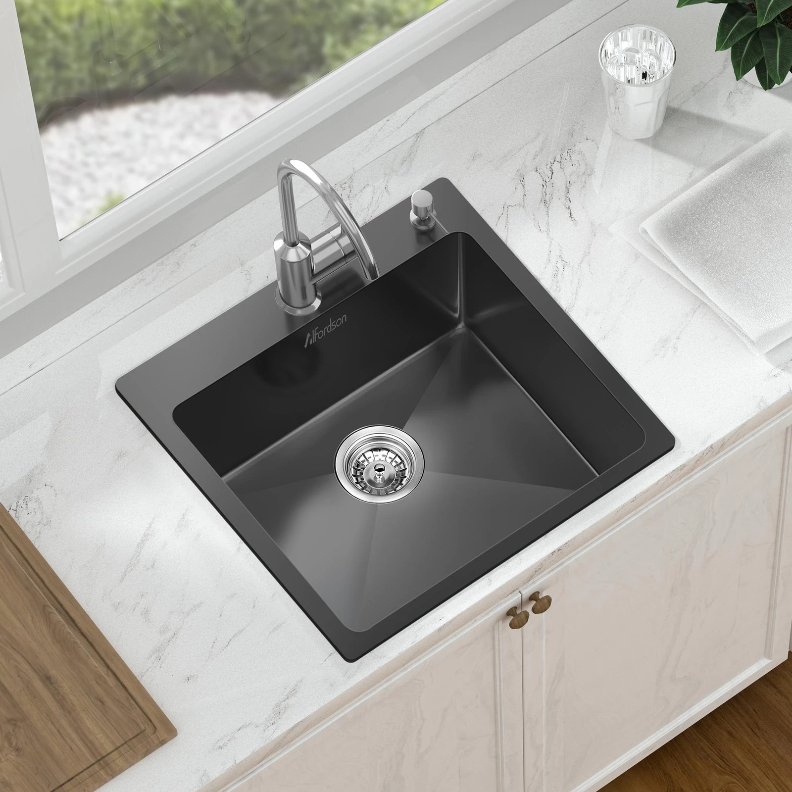 3 Alfordson Kitchen Sink 53x50cm Stainless Steel Basin Single Bowl - Black, 3 of 9
