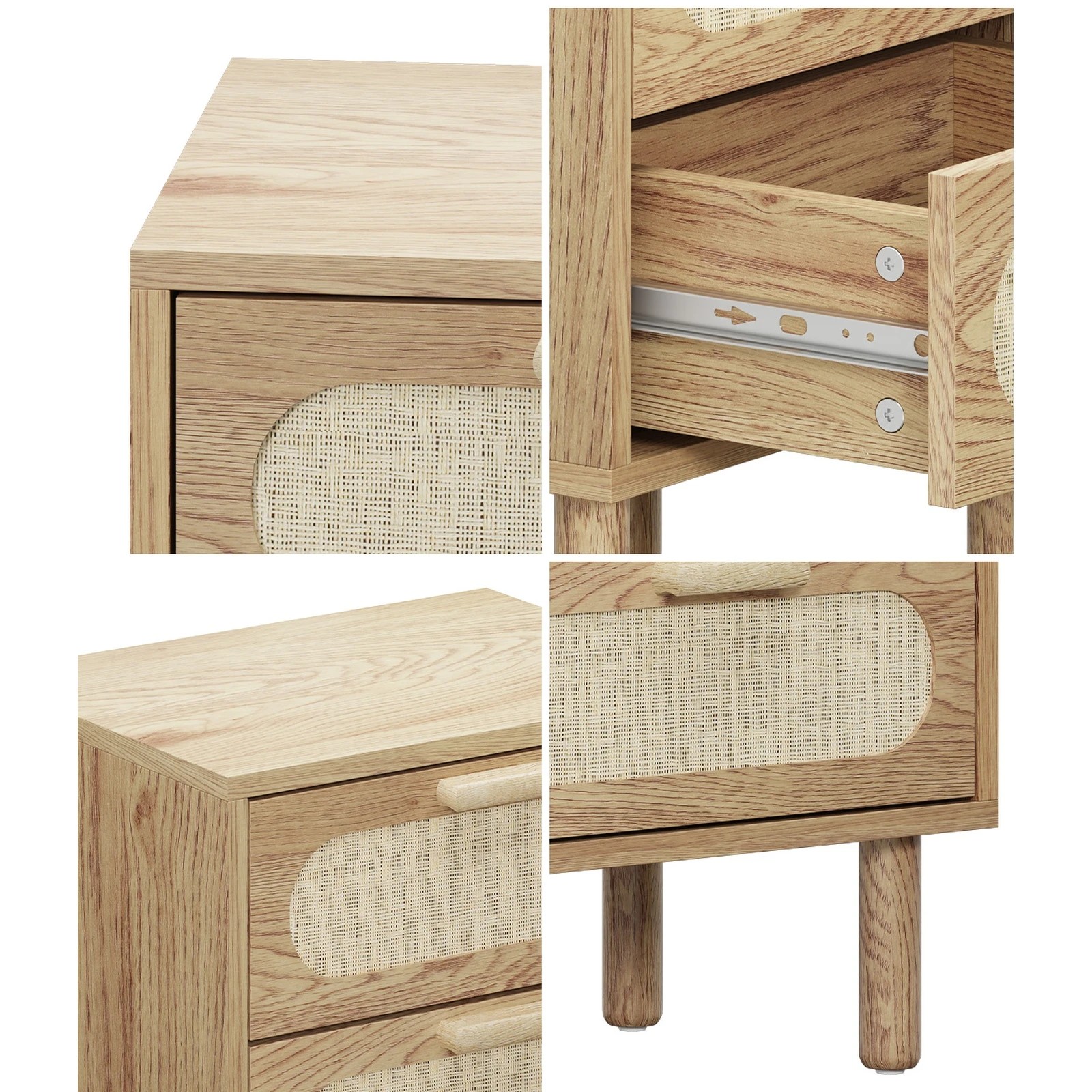 5 Oikiture 2x Bedside Table Drawers Side End Tables Storage Nightstand - Natural, 5 of 9