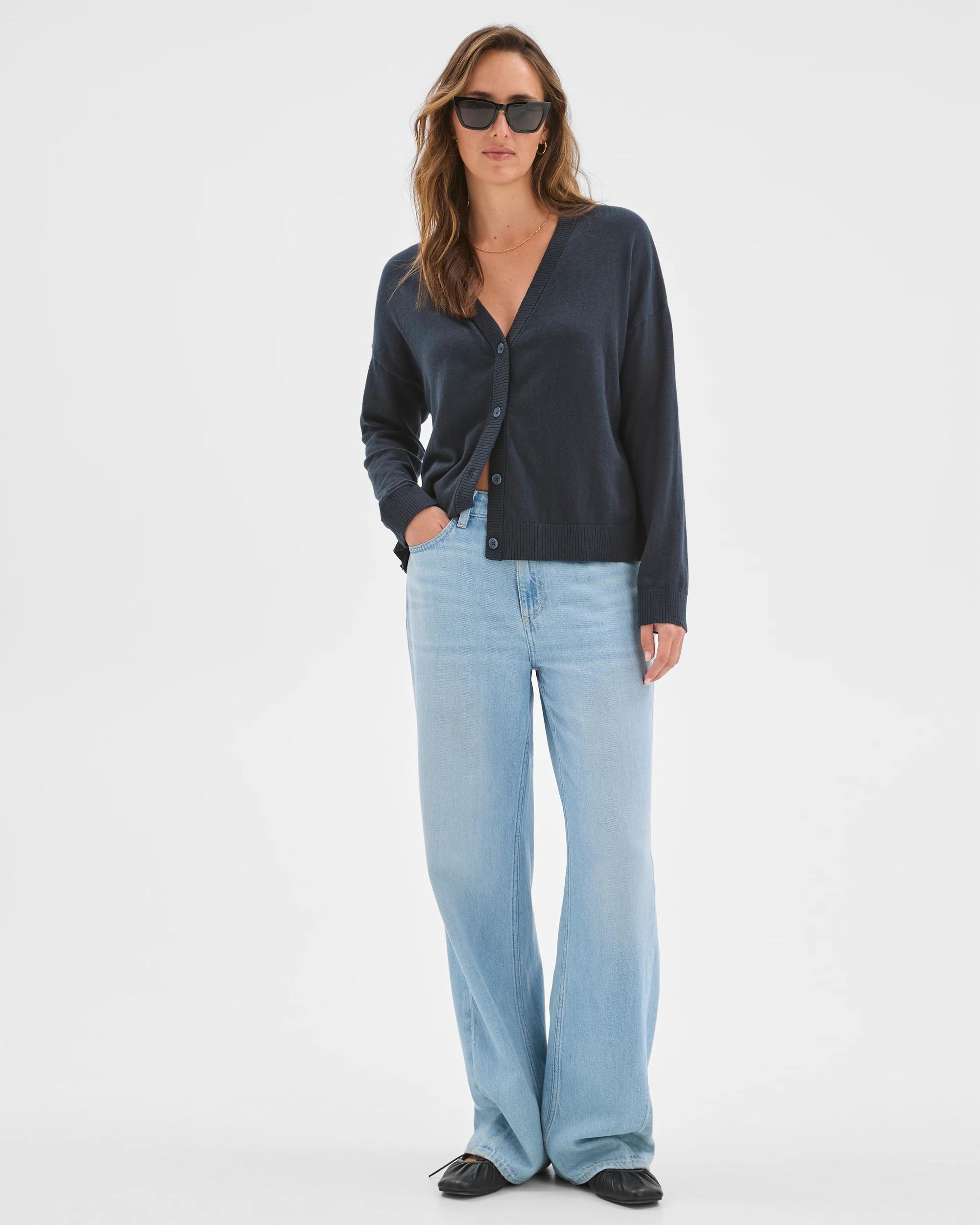 2 Target Woman Cotton Cashmere V-Neck Knit Cardigan PETROL, 2 of 6