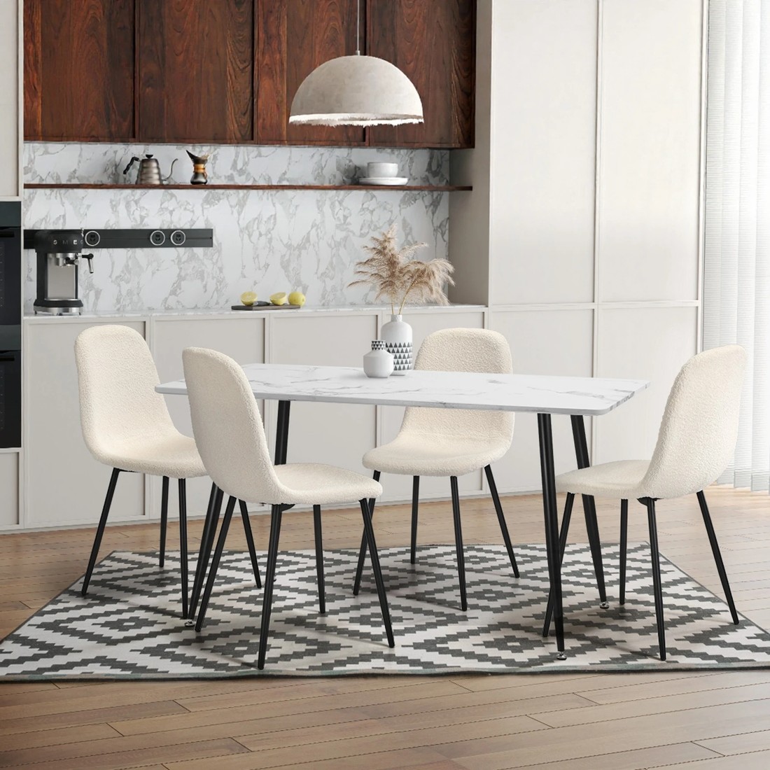 2 Oikiture 4x Dining Chairs Kitchen Accent Chair Lounge Sherpa Seat Metal Legs
 - White, 2 of 10