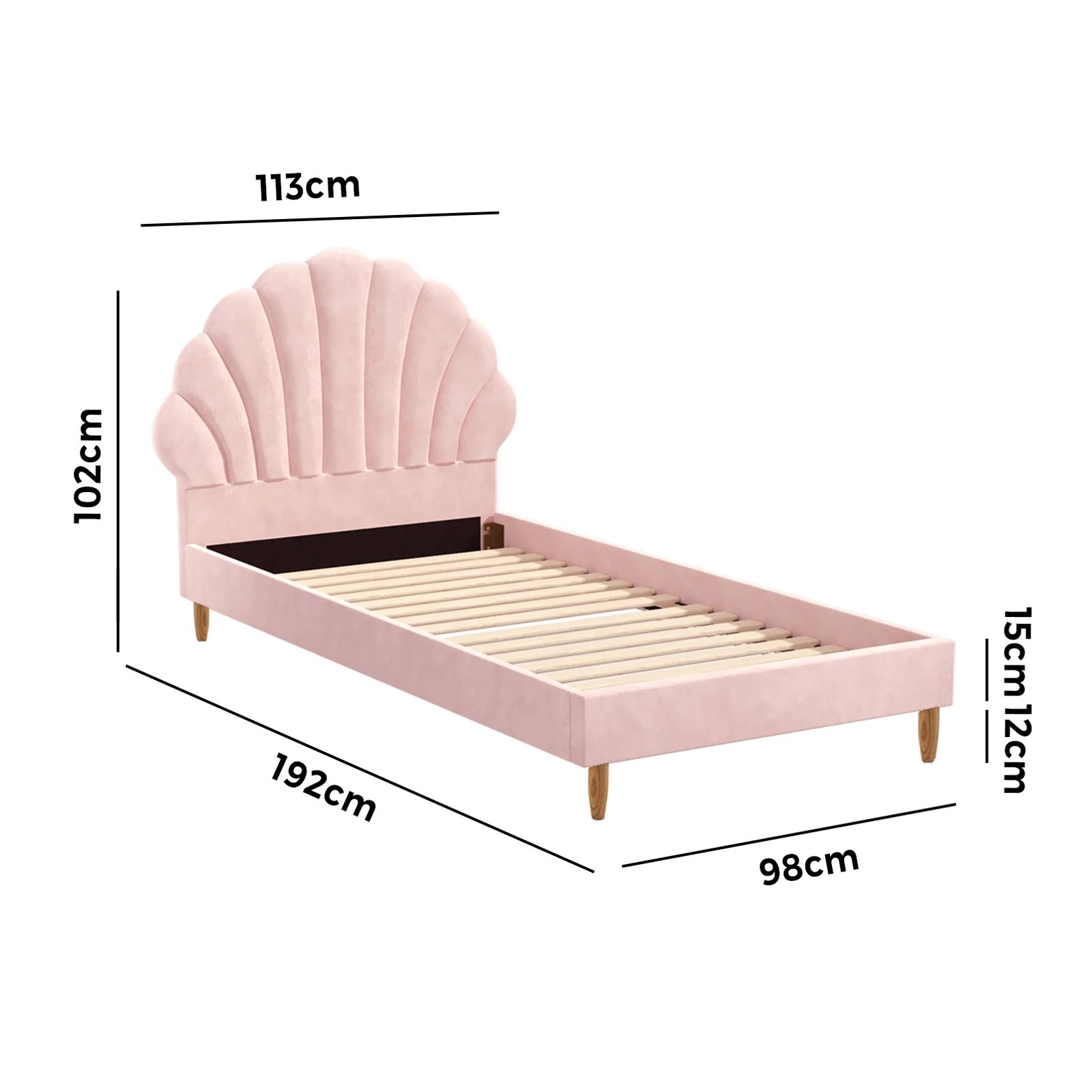 10 Oikiture Single Bed Frame Scallop-shape Bedhead Velvet
 - Pink, 10 of 10
